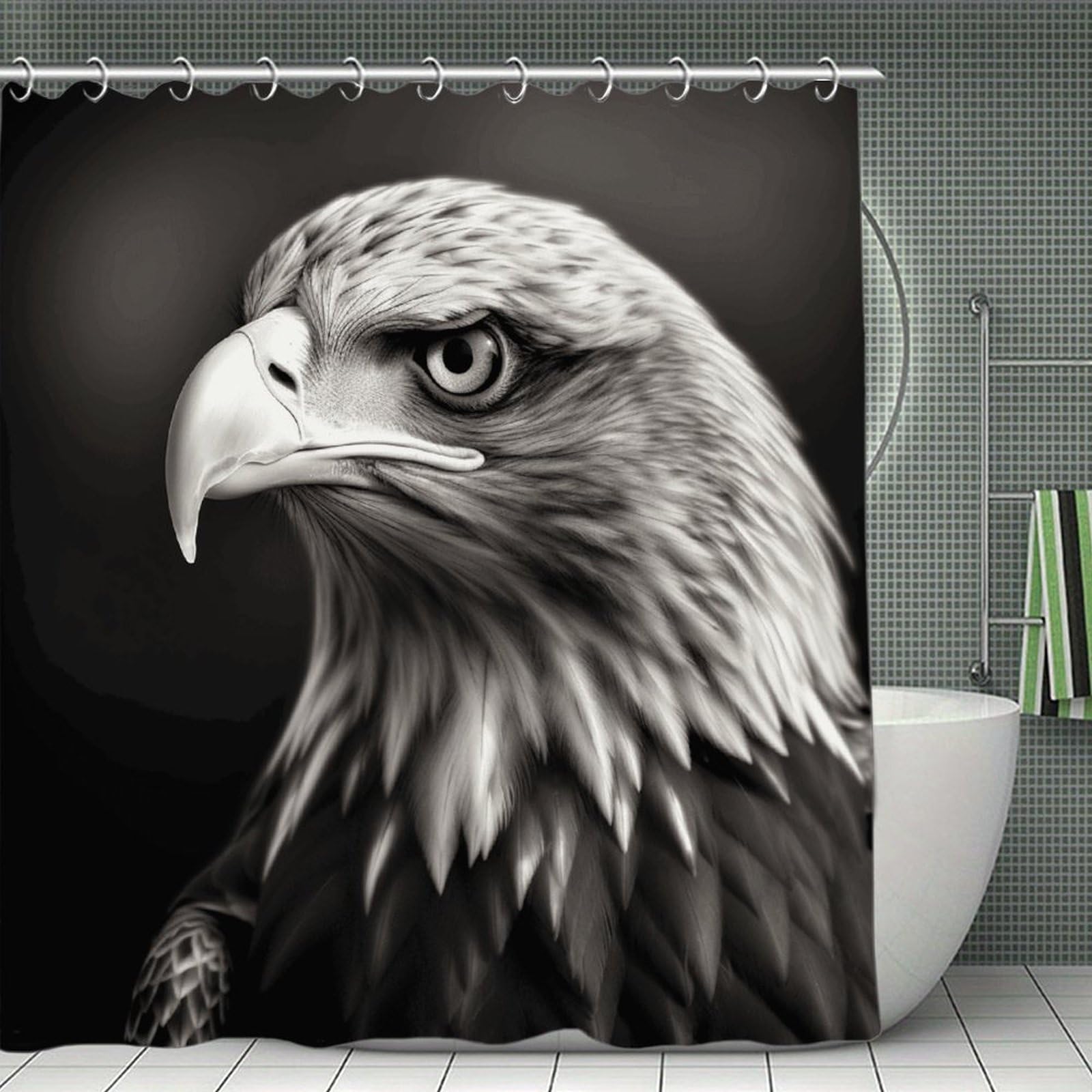 VstaDank Eagle Black and White Shower Curtain Waterproof Bathroom Curtain with Hooks Luxury Weighted Bath Curtains for Bathtubs Showers Room Dividers Decorative Shower Curtains 71x71 in