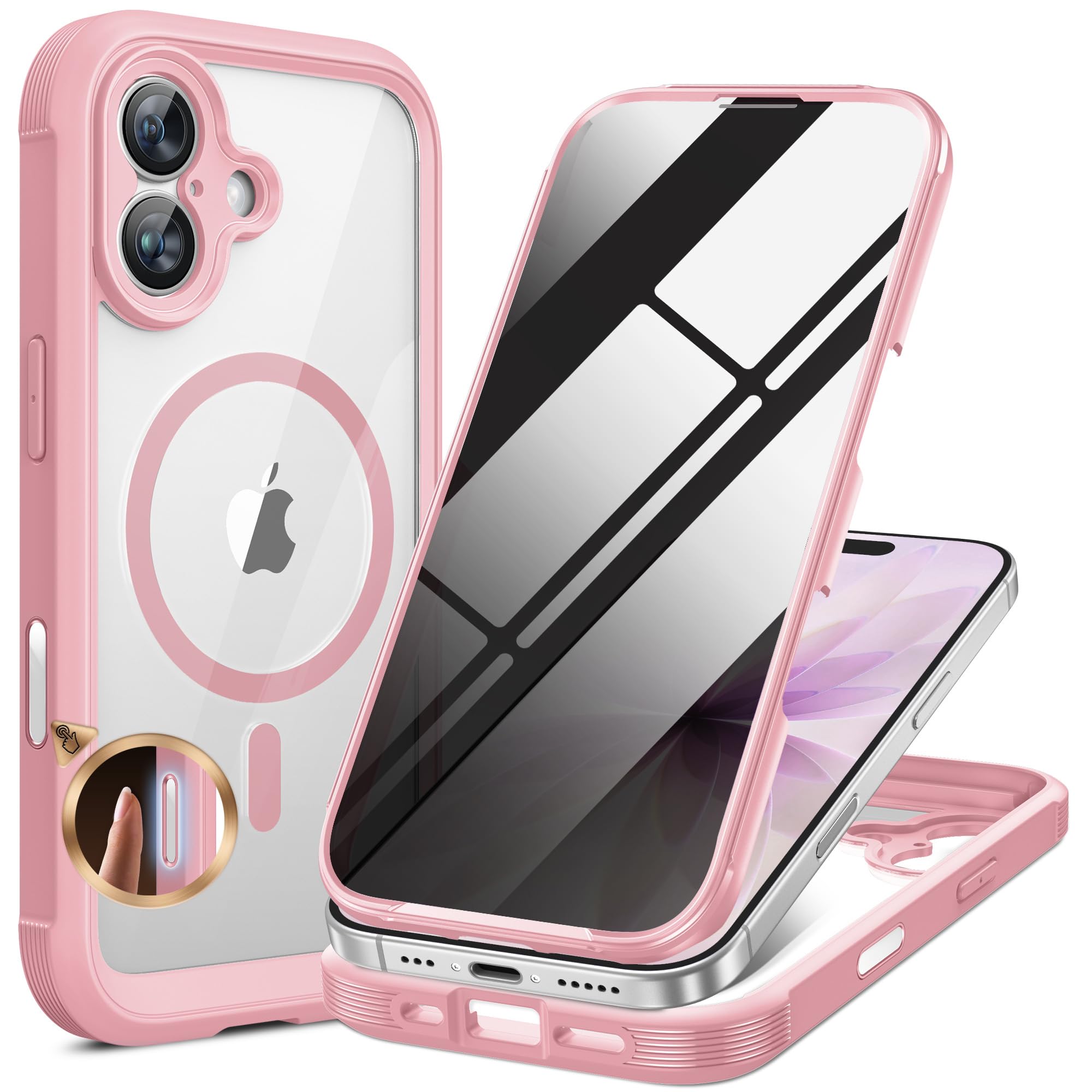 Miracase for iPhone 17 Case with Privacy Screen Protector, Light Pink