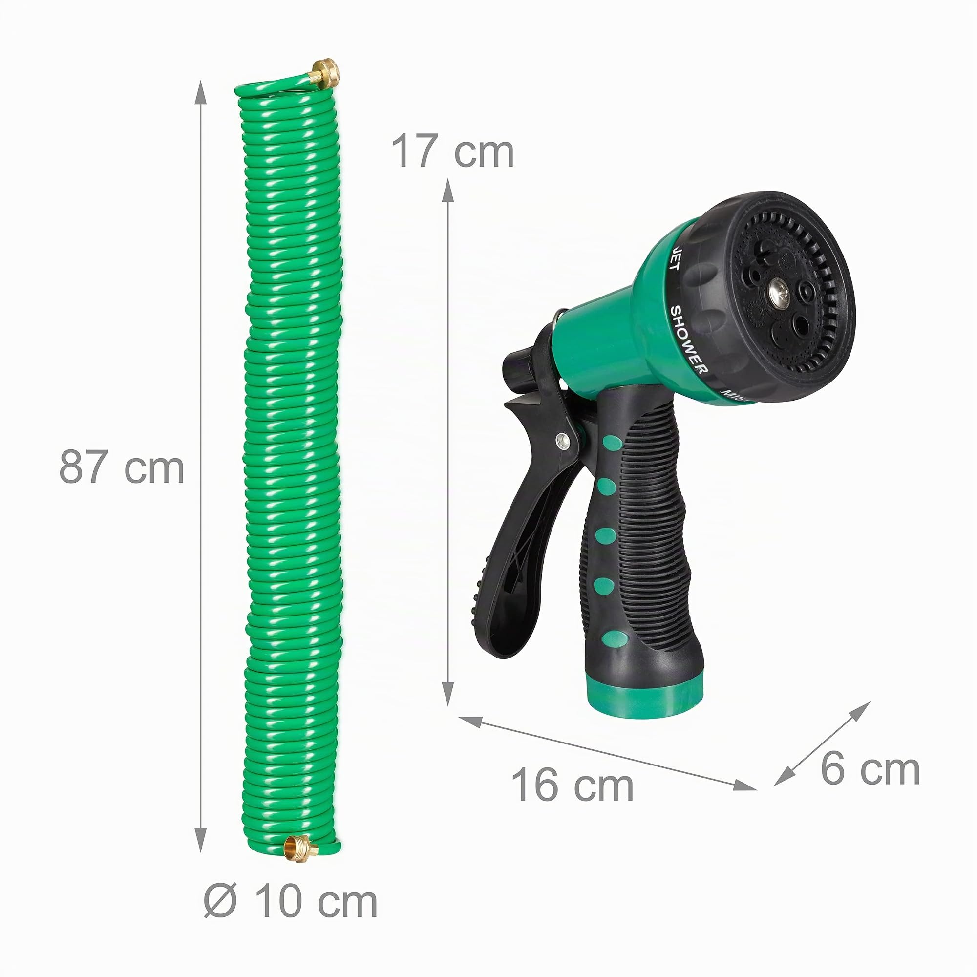 Relaxdays Manguera Espiral, Extensible hasta 20 Metros, Manga de Jardín con Pistola de Riego, 7 Tipos de Chorro, Verde