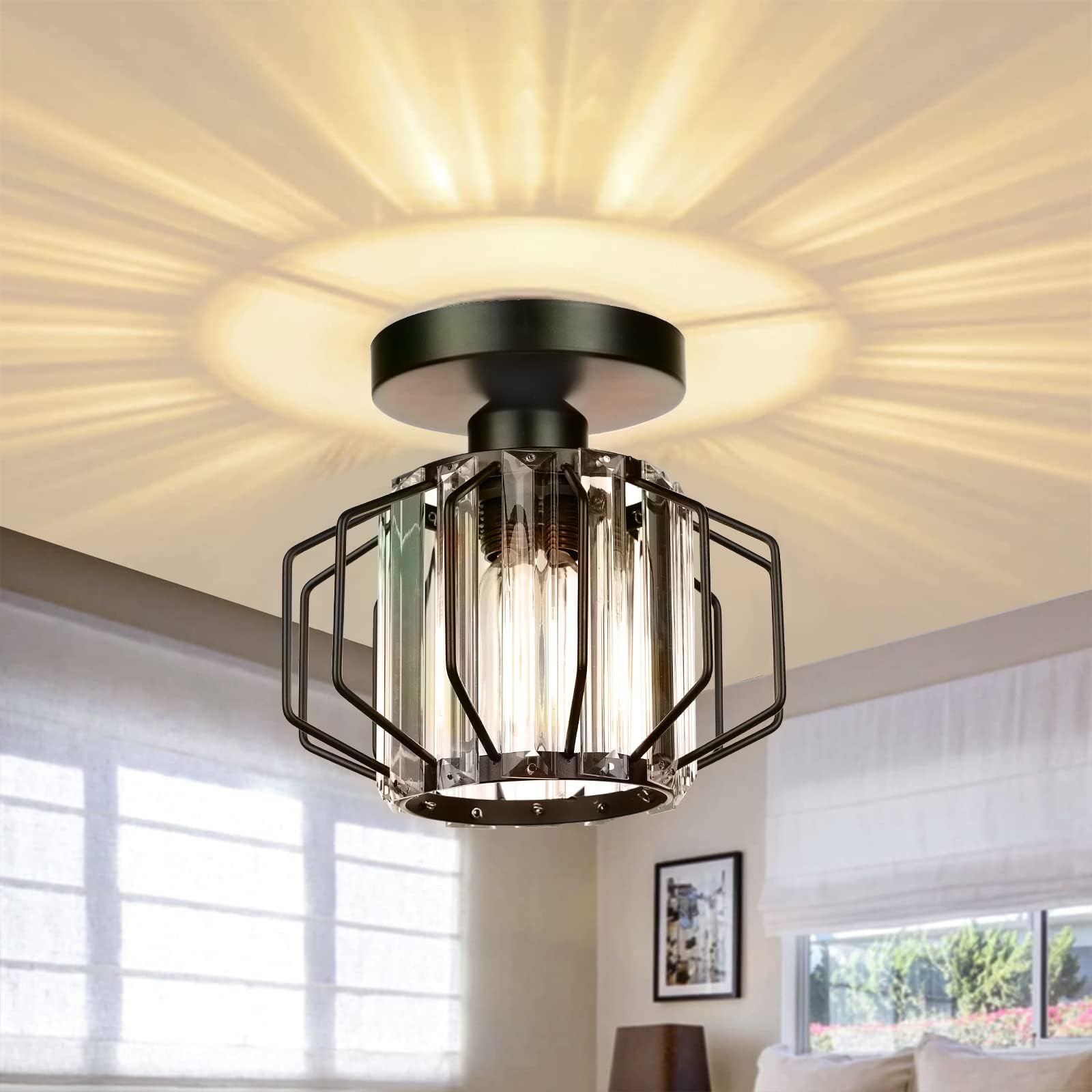 Frideko Black Flush Ceiling Light - Ceiling Lights Living Room, Semi ...
