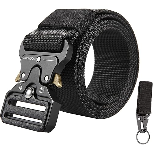 KingMoore Men's Tactical Belt Heavy Duty Webbing Belt Adjustable Military Style Nylon Belts with Metal Buckle