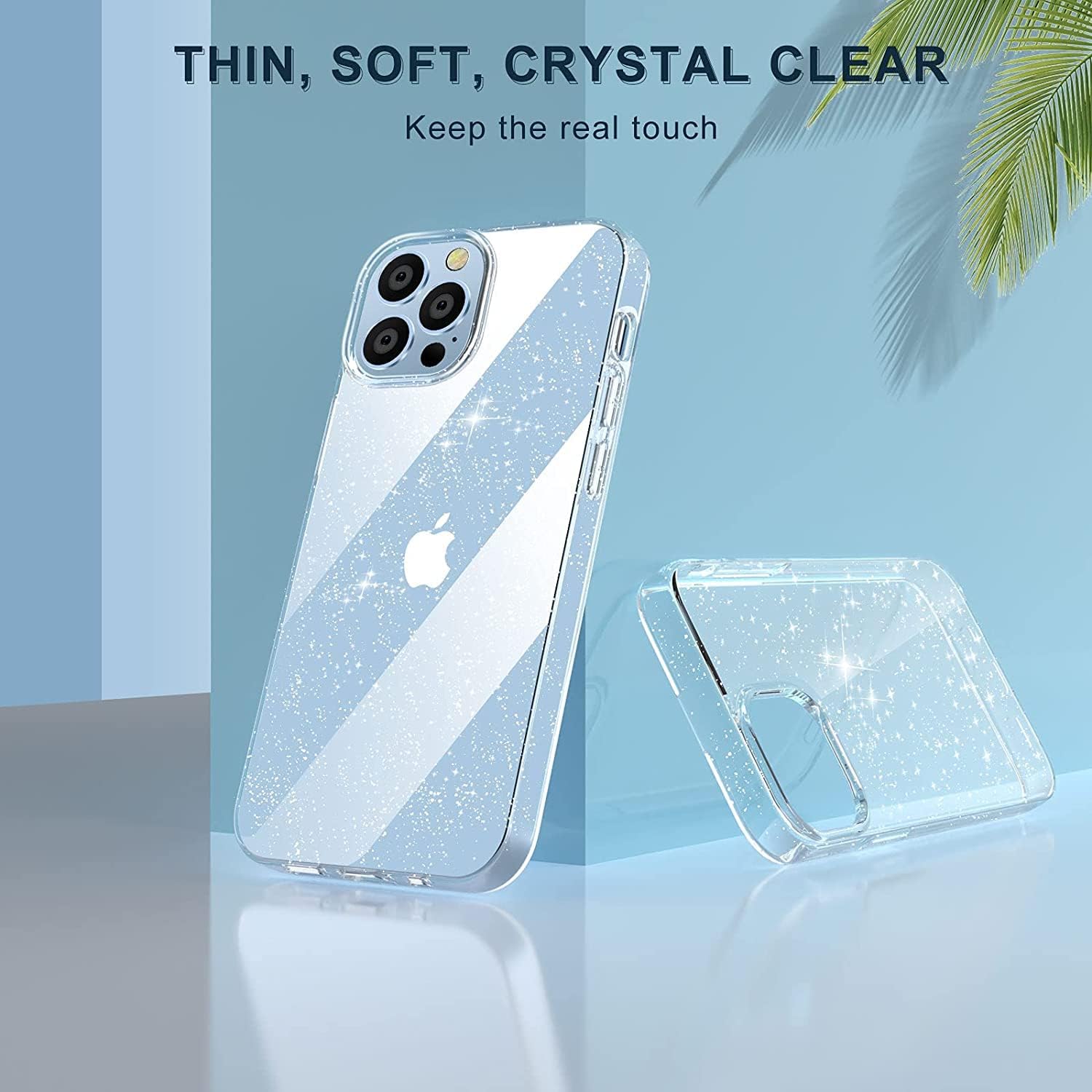 KSWOUS 【𝟮𝟬𝟮𝟮 𝗡𝗲𝘄】 for iPhone 13 Pro Max Case Glitter Clear, with [2 Pack] Screen Protector + [2 Pack] Camera Lens Protector, Shockproof Sparkly Soft Protective Cover for Women Girls