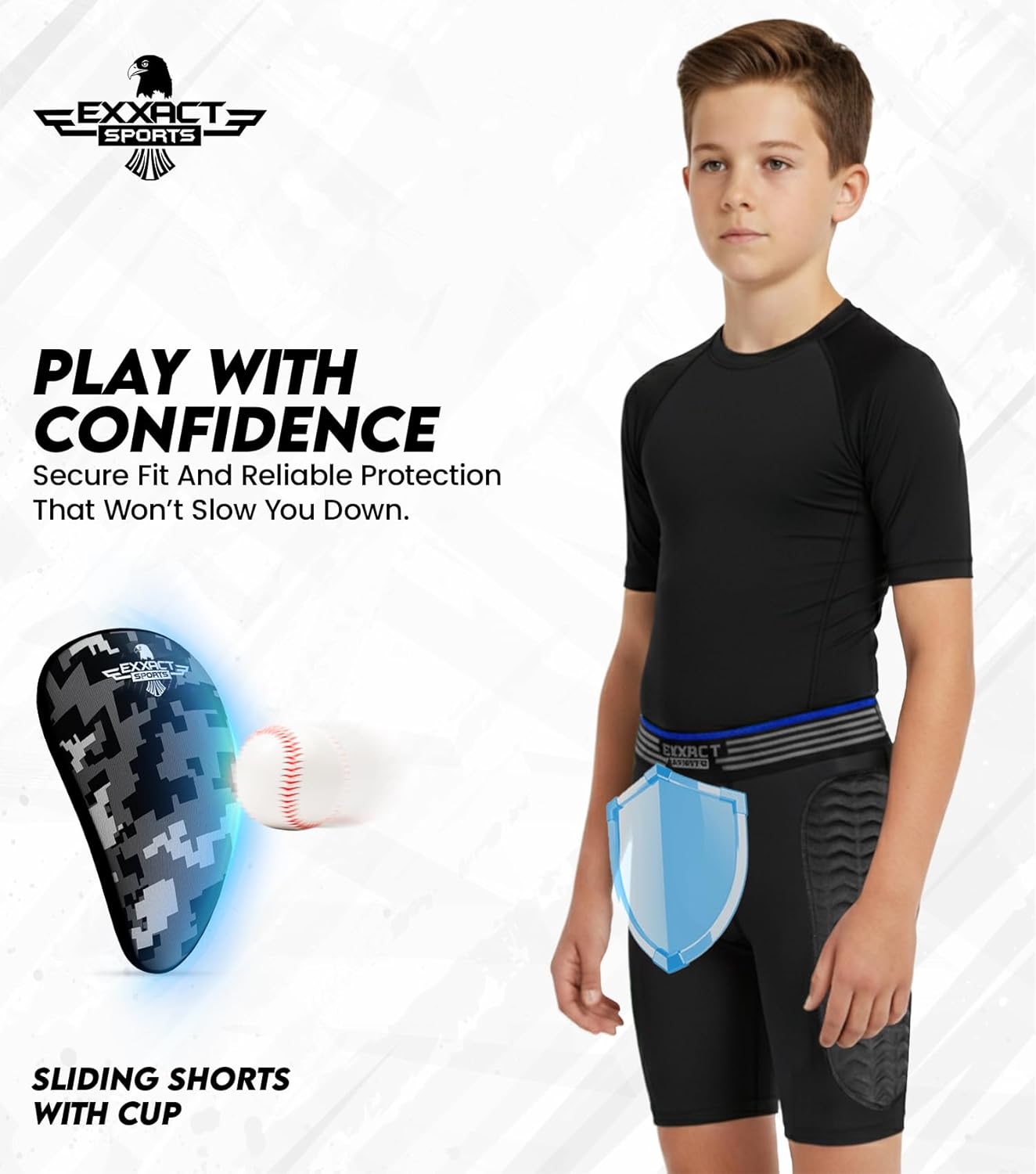 Exxact Sports Youth Baseball Sliding Shorts with Soft Athletic Cup Breathable Padded Compression Shorts for Baseball Softball - Image 4