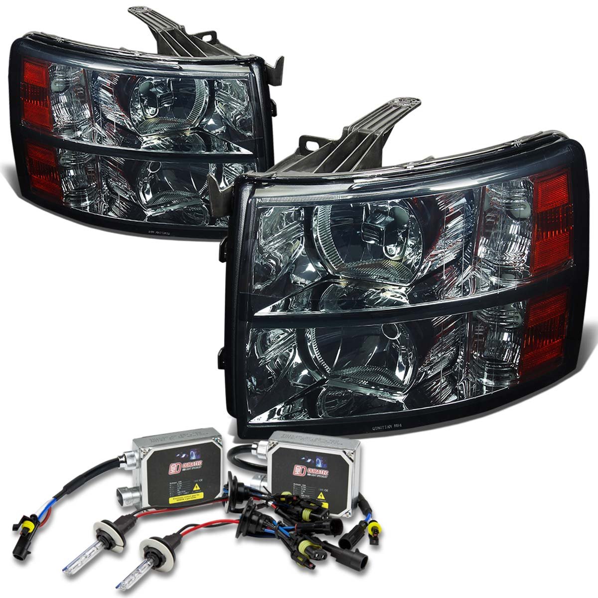 For Chevy Silverado 2PC Headlight (Smoke Lens Amber Corner)+8000K HID+Thick Ballasts 2 Gen