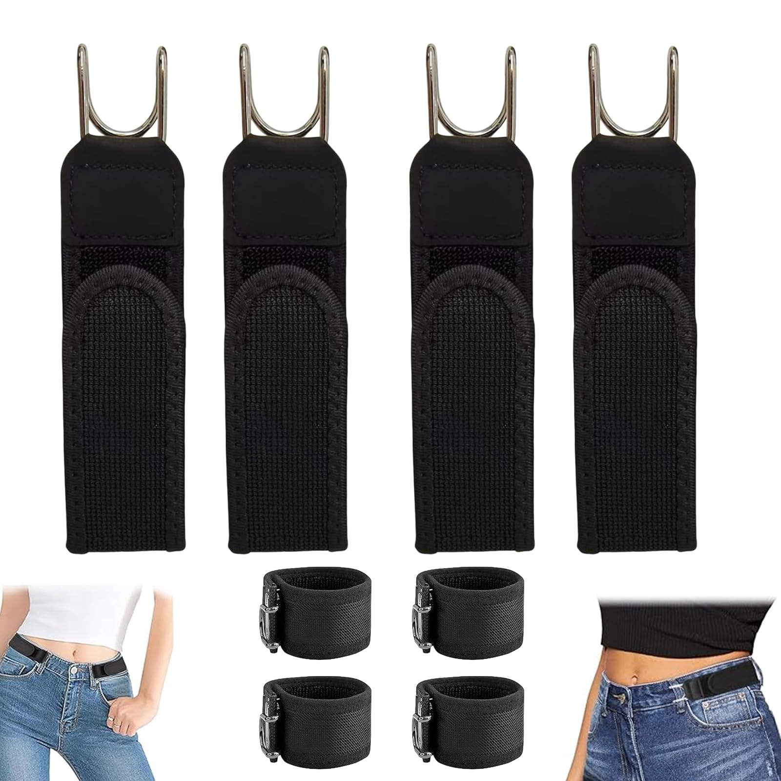 4 Stück Gürtel Ohne Schnalle, Elastischer Schnallenloser Gürtel Herren Damen, Verstellbarer Unsichtbarer Gürtel mit Metallhaken & Klettverschluss, Stretchgürtel für Jeans Arbeit Freizeit (A)