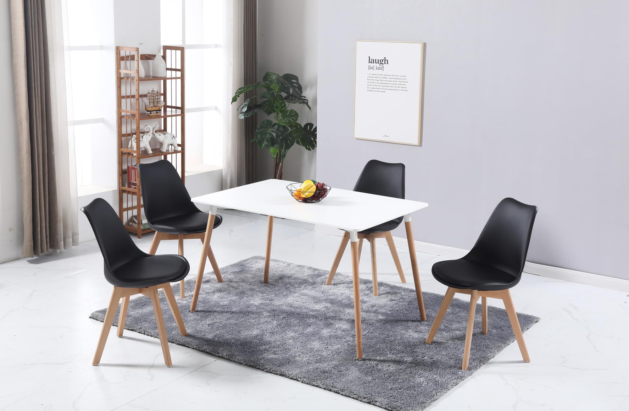 Chaises Scandinaves Lot de 6, Chaises Salle à Manger, Noires, Pieds Bois de Hêtre Massif