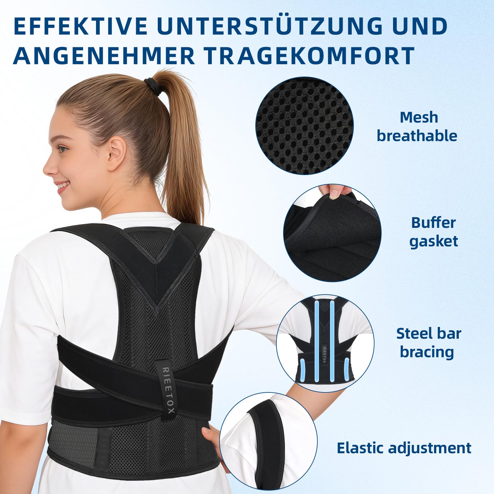 Rückenstützgürtel & Haltungskorrektor für Damen und Herren – Geradehalter mit Schulterstrecker Lindert Schmerzen im Oberen Rücken – Verstellbar, atmungsaktiv, perfekt für Alltag & Büro（Medium）