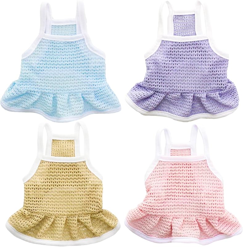 4 Pieces Dog Dress for Small Dogs Girl,Puppy Sleeveless Clothes Pet Pullover Vest Skirt,Cute Dress Pet Dog Shirt Breathable Outfits for Small Dogs Puppy Cats Girl Apparel (XL)