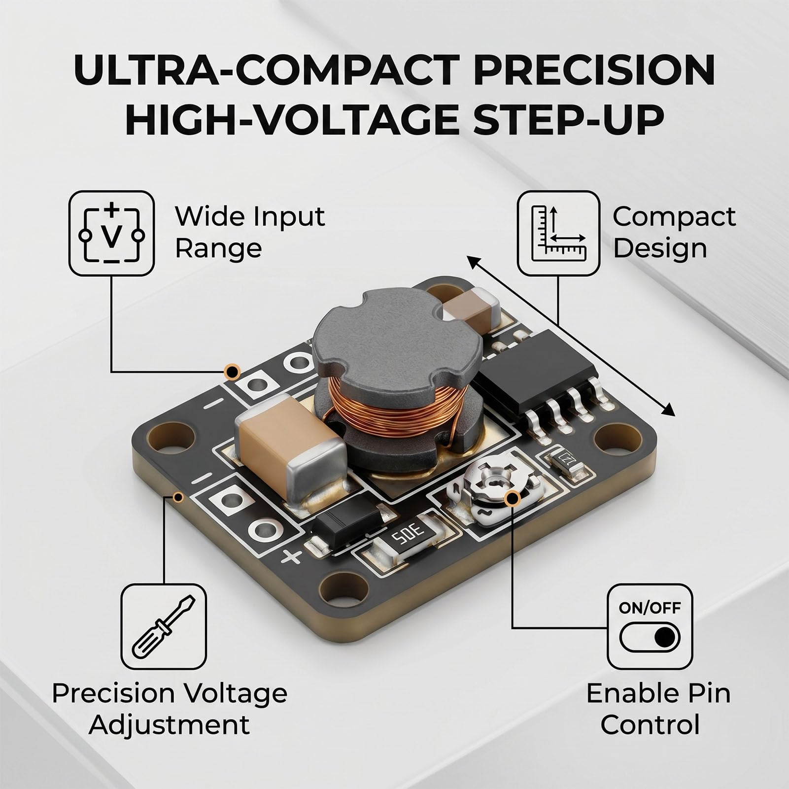 Fafeicy Convertitore di Tensione Step-up, Modulo Boost CC da Ingresso 3,6-20 V a Uscita 120-300 V, Compatto con Pin di Abilitazione per Progetti Nixie Tube e HV