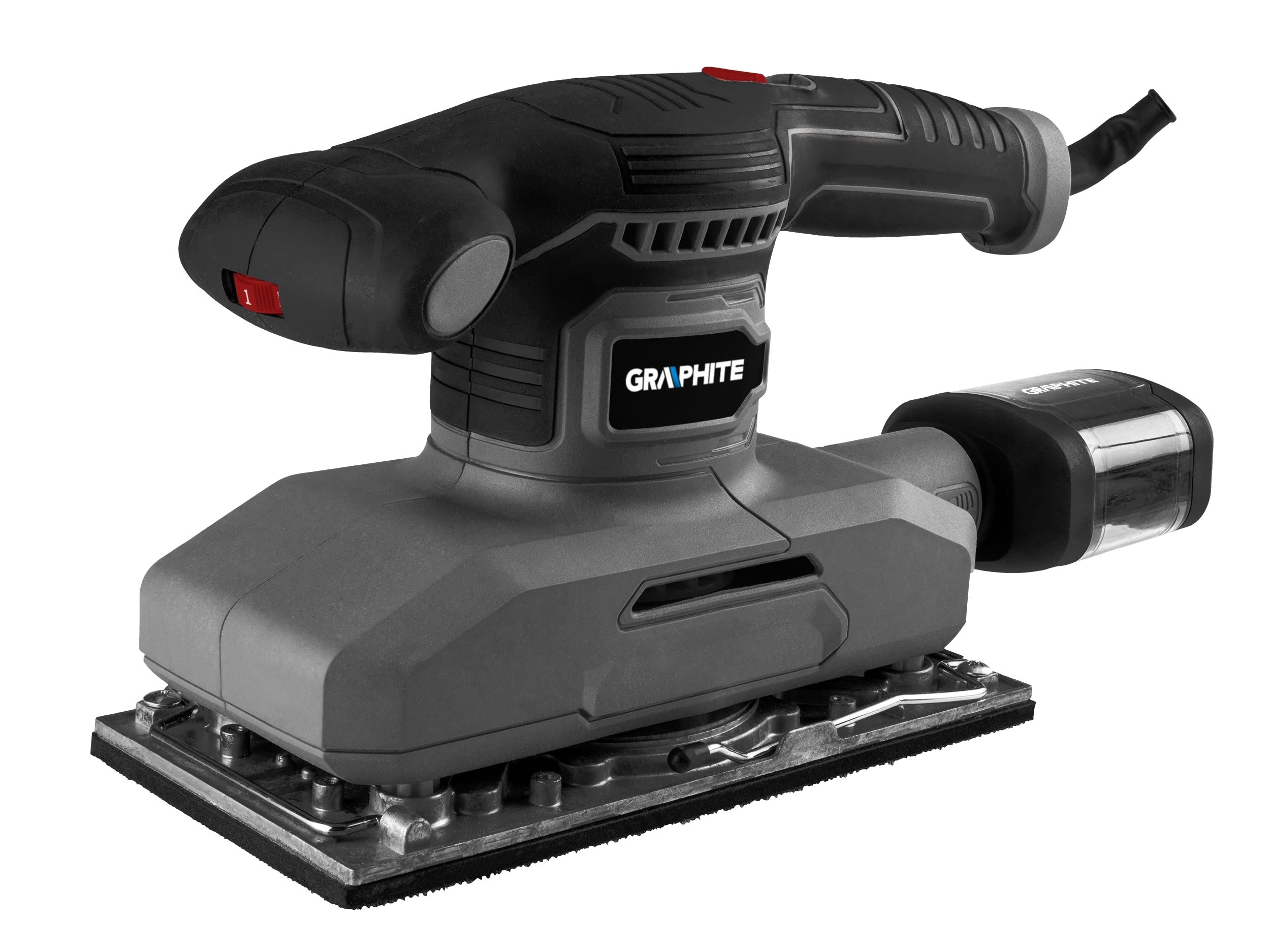 GRAPHITE Lijadora vibratoria de 380 W, estructura 115 x 230 mm, velocidad de rotación 7000 – 13000 min¹, amplitud de oscilación 1 mm, papel de lija 115 x 280 mm, masa 1,98 kg, accesorios: papel de