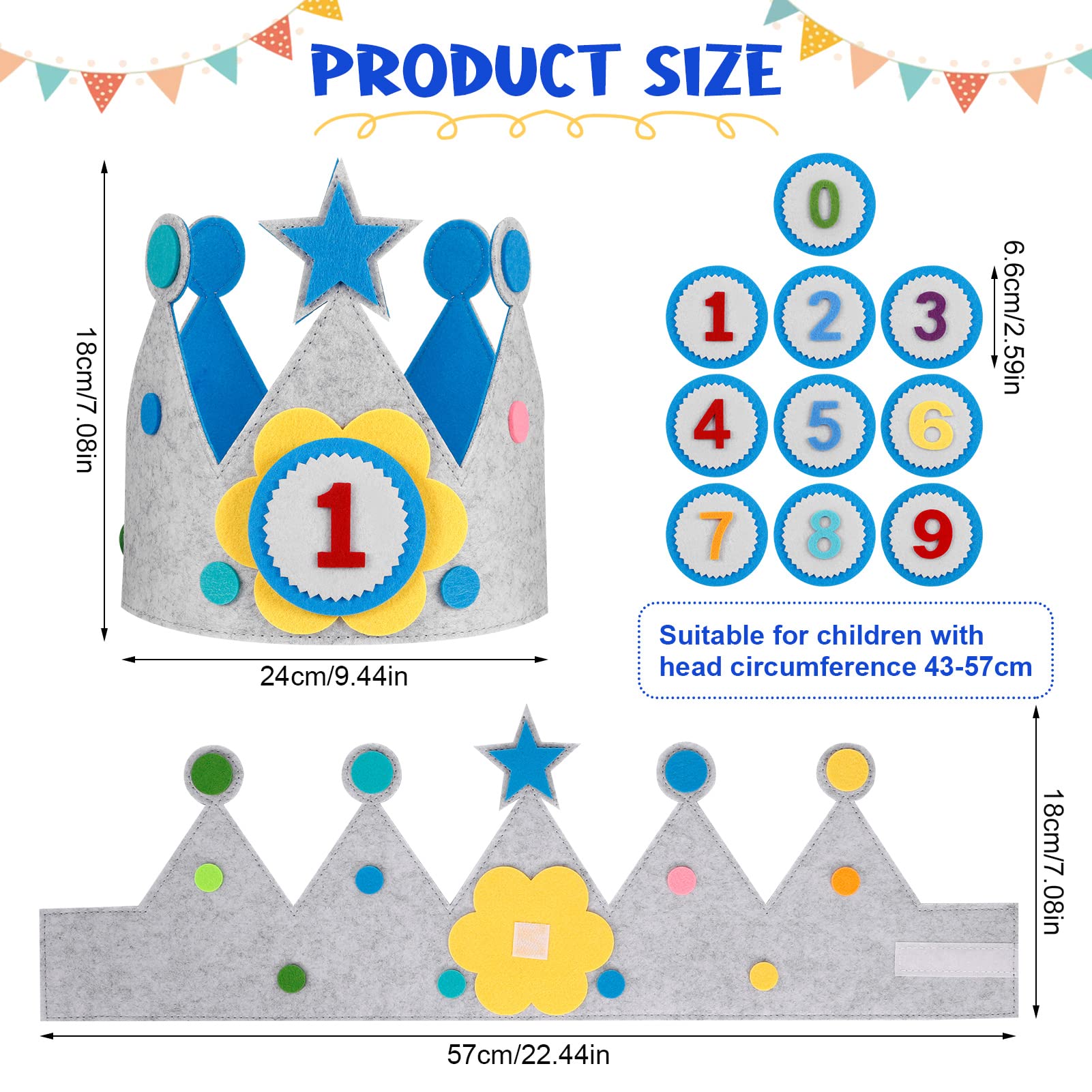 Sipiris Geburtstagskrone Kinder - Mit Zahlen 1-9 Aus Weichem Samt
