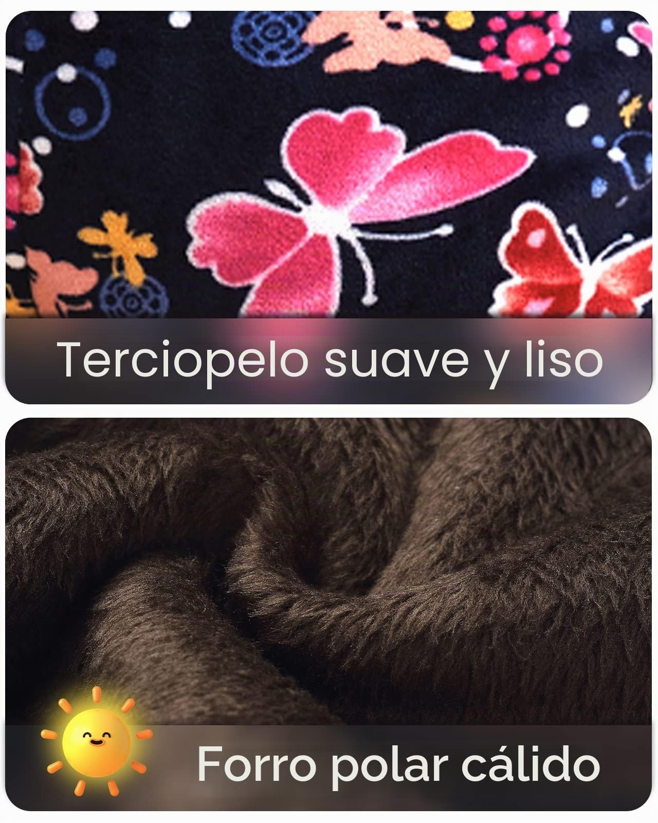 Adorel Leggins Forro Polar Termicos para Niña Pack de 2 Estampado de Lazo y Mariposa 6-7 Años (Tamaño del Fabricante 130)