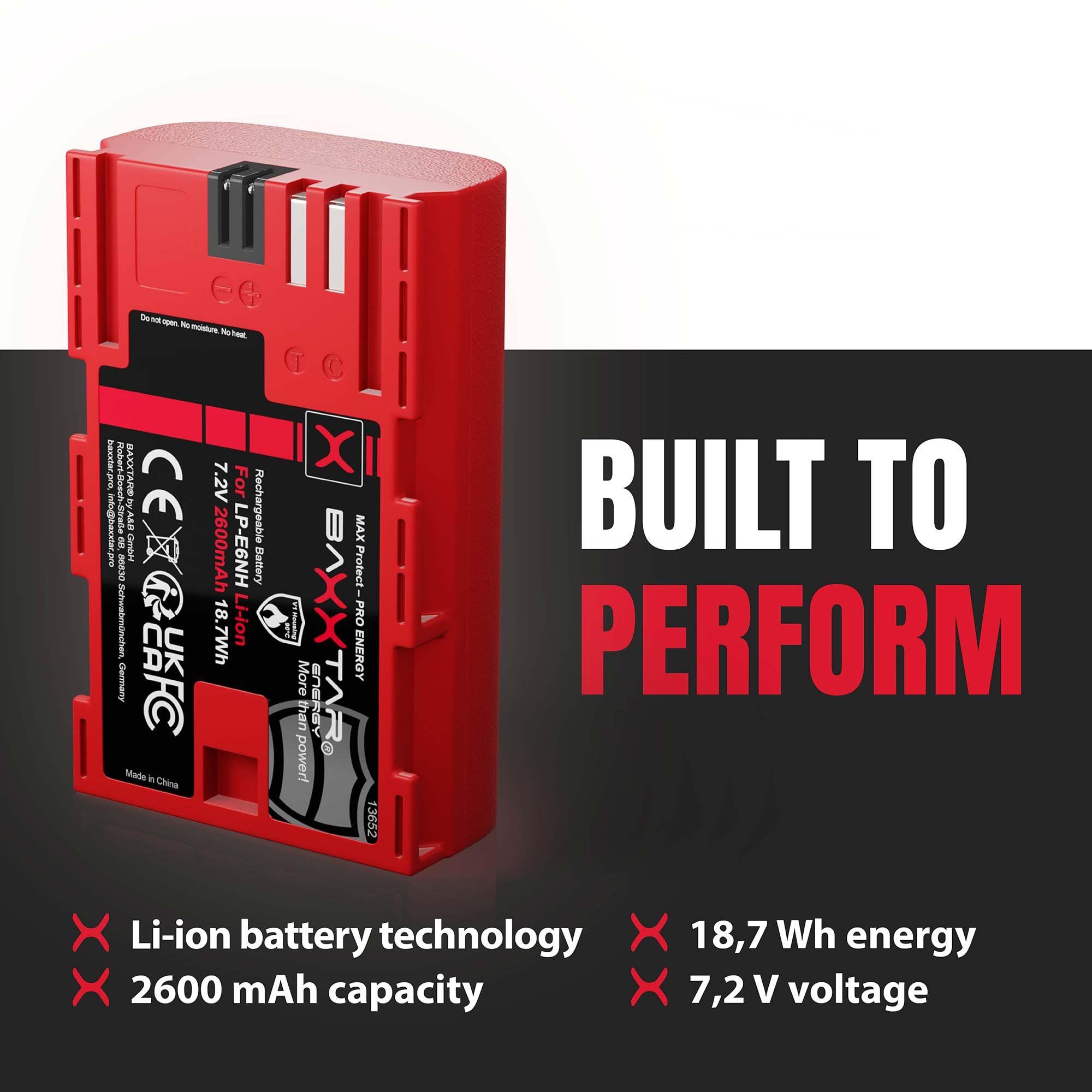 Baxxtar MaxProtect 2X Akumulator do Canon LP-E6NH LP-E6N LP-E6, 2600mAh