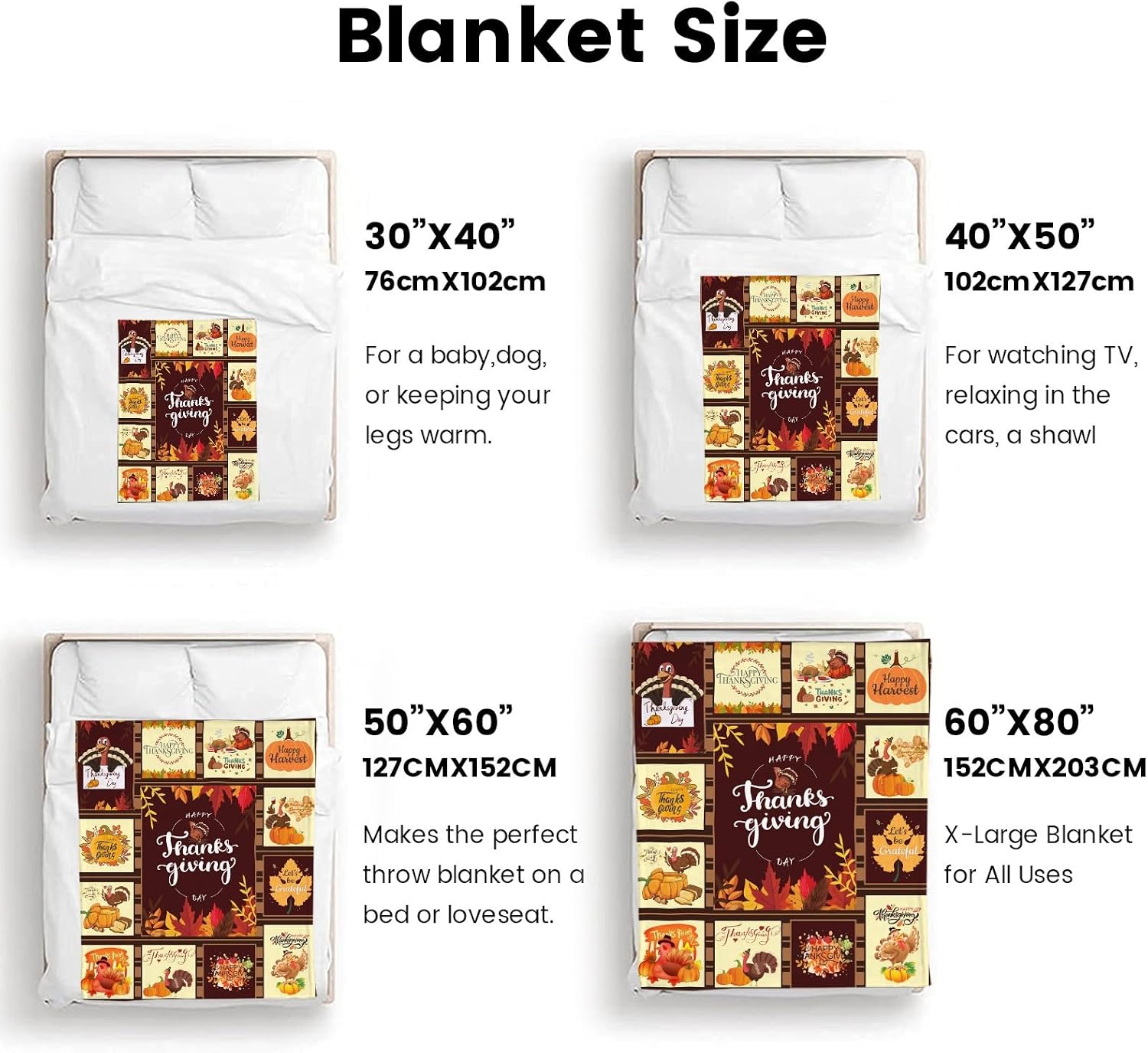Thanksgiving Throw Blanket Gifts for Kids Adults Family, Fall Pumpkin Turkey Decorative Blankets Flannel Throws for Bed Couch 60"X80"