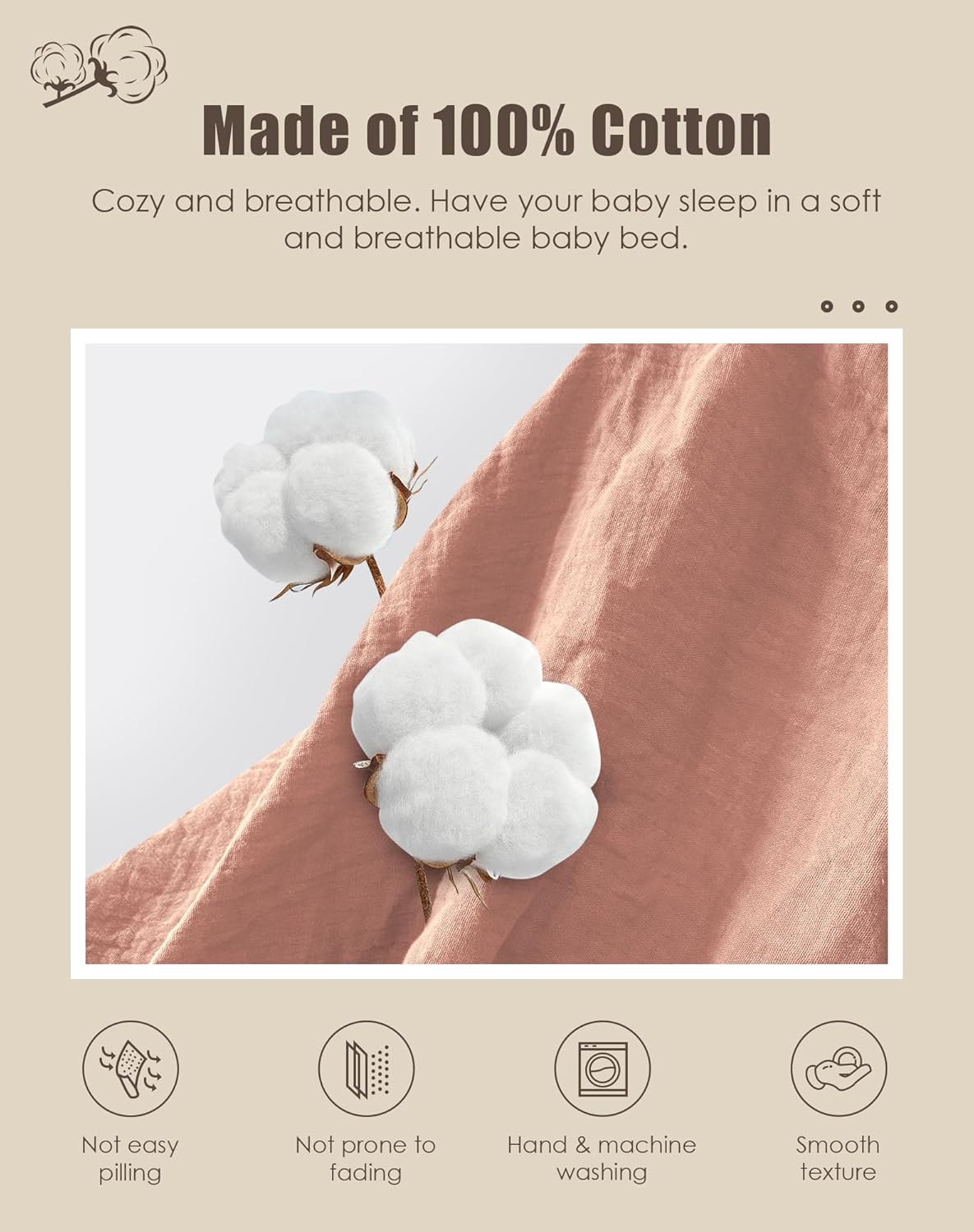 SWEET DOLPHIN 2-Pack Muslin Crib Sheets for Boys & Girls, Ultra Soft Breathable 40S Long-Staple Cotton Fitted Baby Sheets for Standard Crib Mattress 52"x28", Light Bean Paste- Nursery Essentials Light Beanpaste