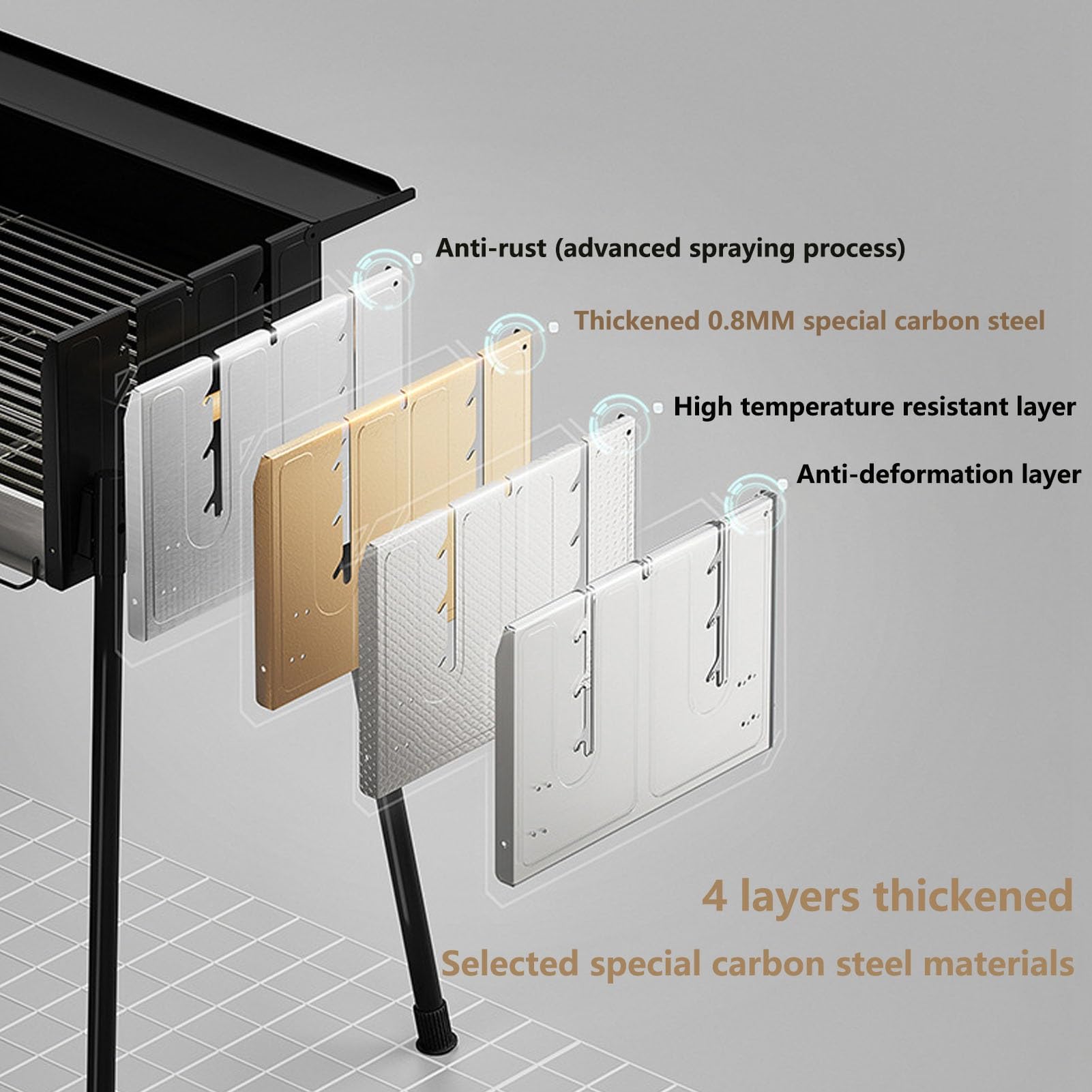 Barbecue Pieghevole Grill A Carbone Grande Griglia Per Barbecue BBQ A Carbone Zona Cottura Extra Large Con Griglia Regolabile In Altezza Per La Cucina All'aperto Cortile Campeggio Picnic Spiaggia(B)