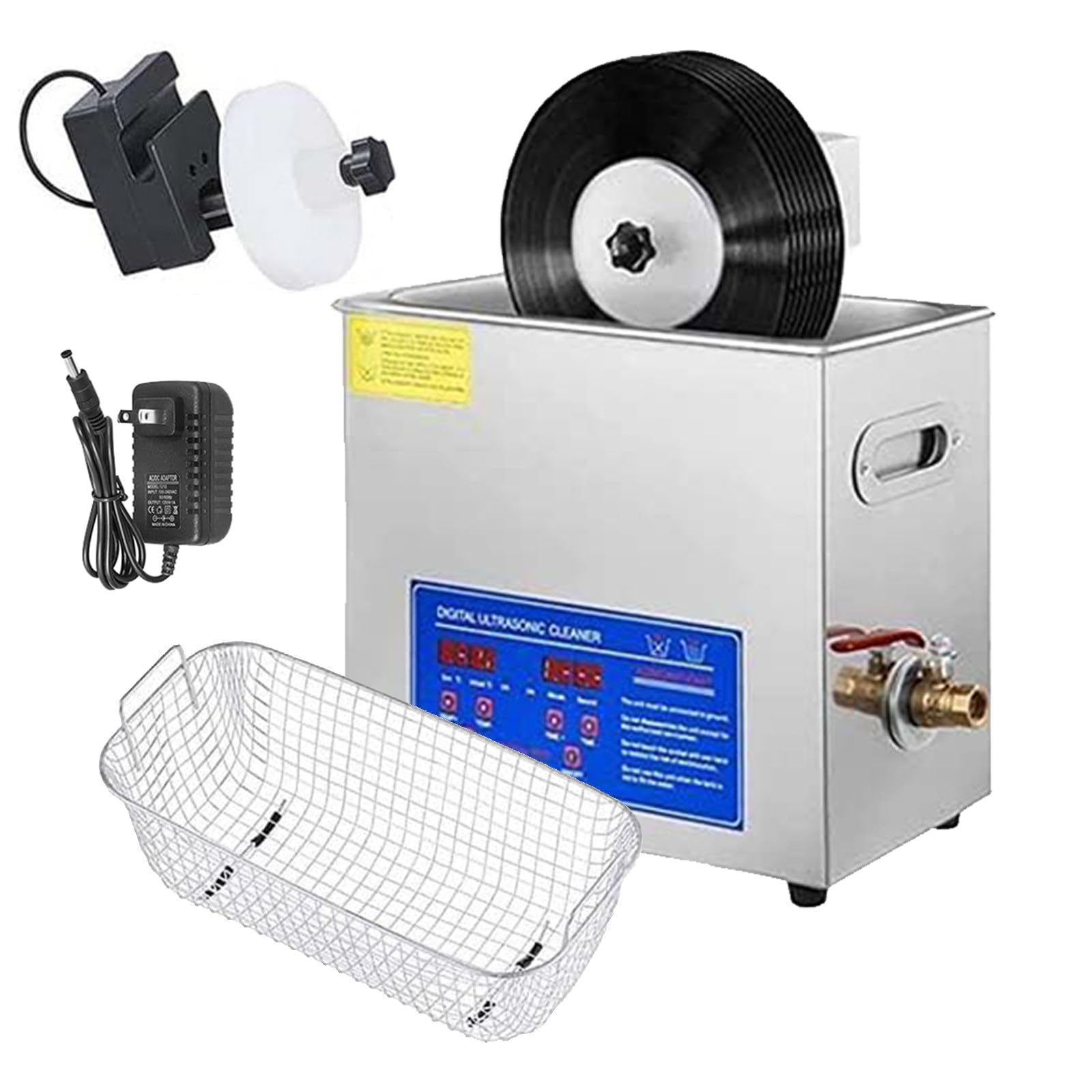 Pulitore ad ultrasuoni da 6 Litri - Pulitore ad ultrasuoni per Dischi in Vinile in Acciaio Inossidabile 304 Timer Digitale e riscaldatore per Occhiali Professionali Fermi per Orologi Pulizia