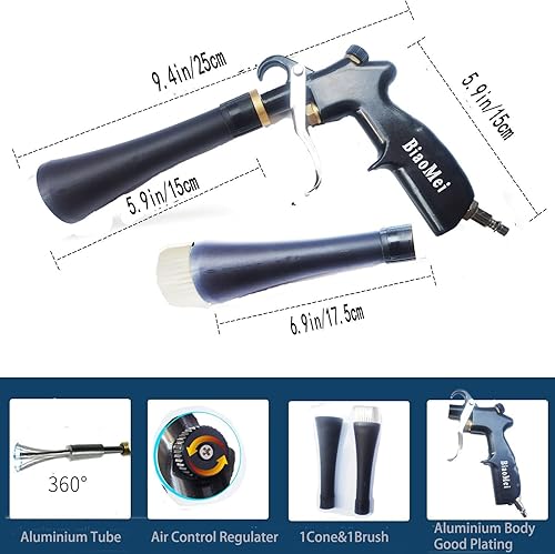 Miniatura 8 de Pistola de limpieza interior de coche de alta presión Pistola de lavado de detalles de automóviles con cepillo - Funciona con compresor de aire
