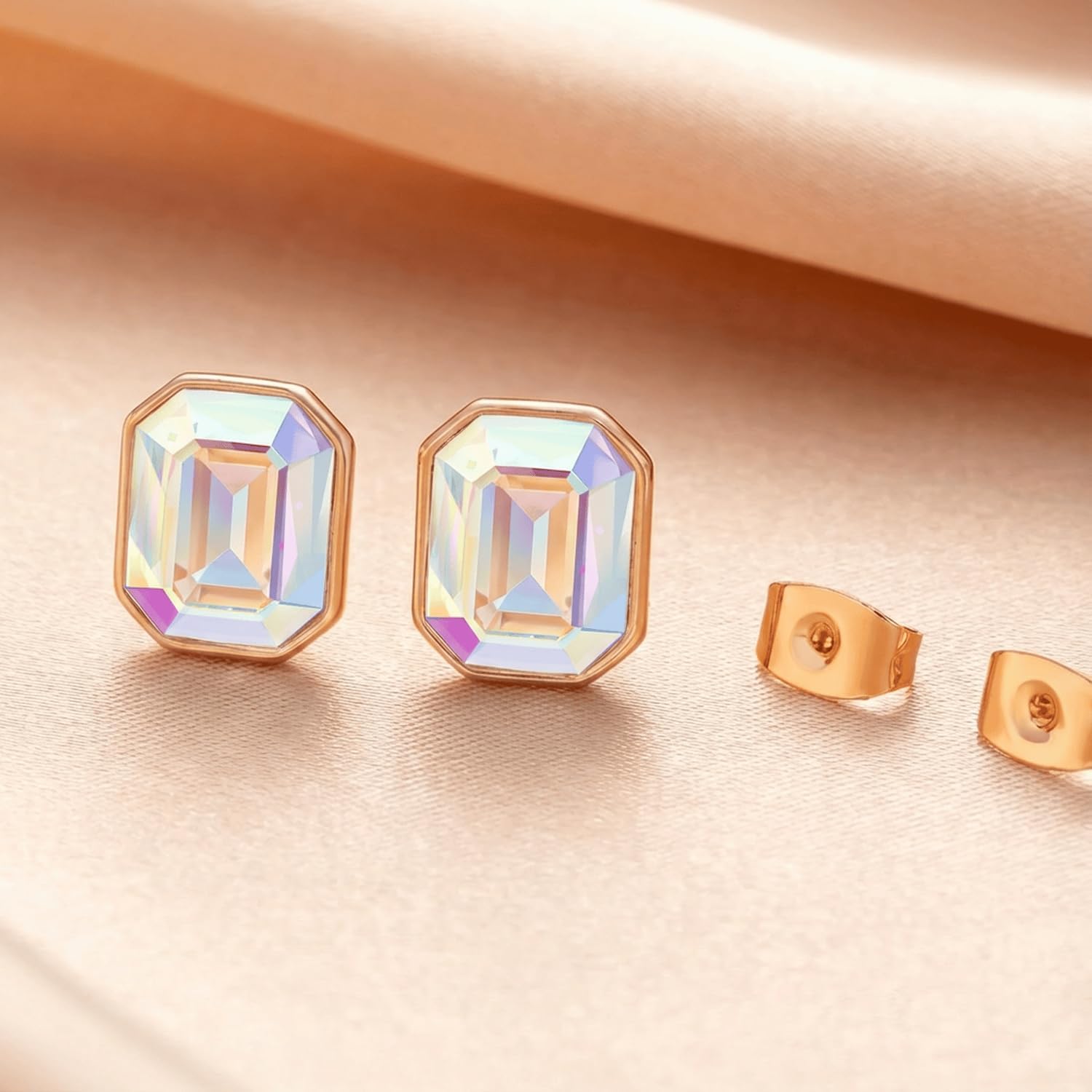 Austrian Crystal Octagon Stud Earrings for Women Fashion 925 Sterling Silver Hypoallergenic Jewelry - Image 2