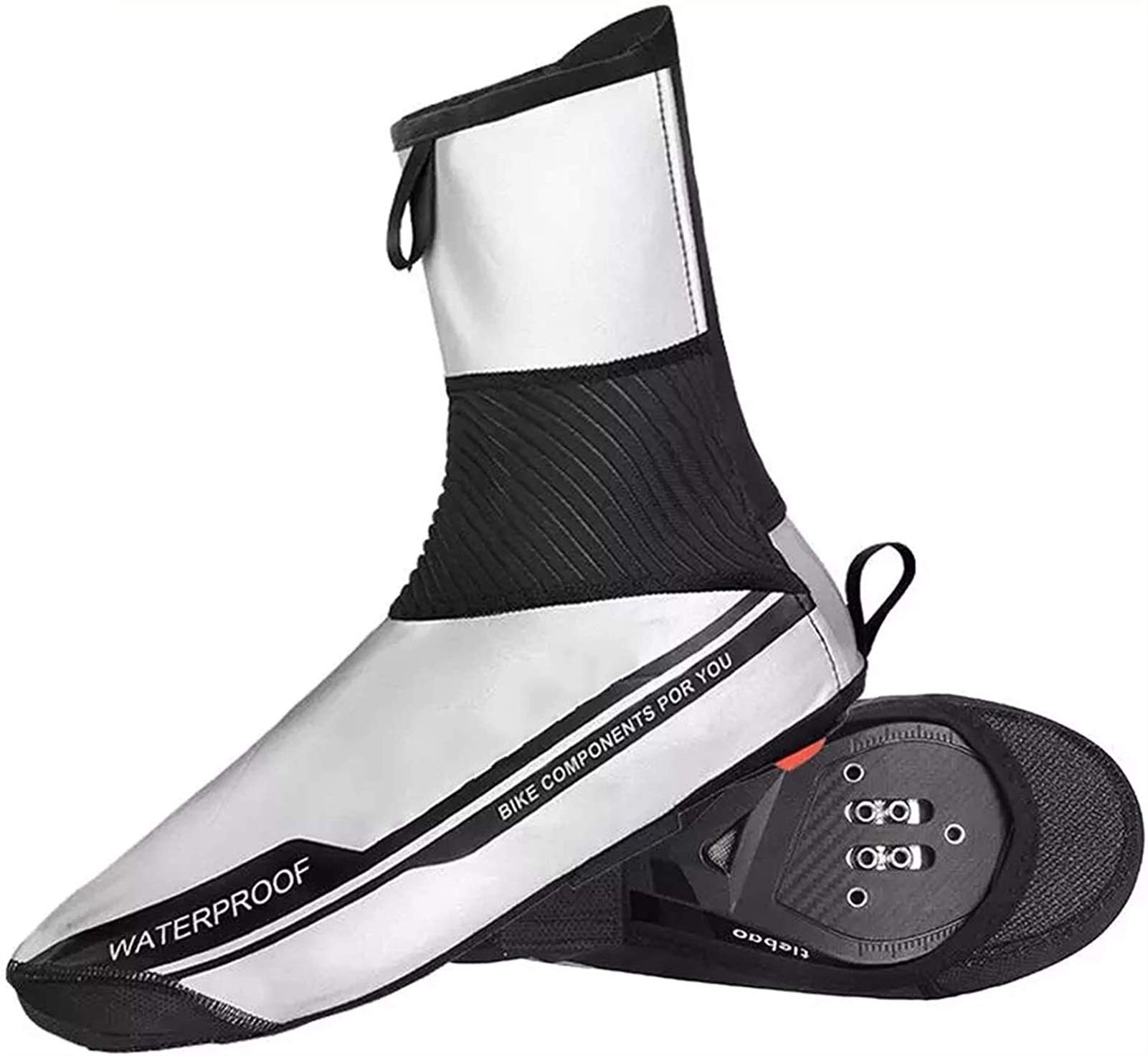 Pokrowce na buty rowerowe, wodoodporne, wiatroszczelne buty rowerowe do jazdy na rowerze, zimowe ciepłe pokrowce na buty do roweru szosowego, wiatroszczelne, MTB, do roweru górskiego, dla mężczyzn (kolor: srebrny, rozmiar: XL)