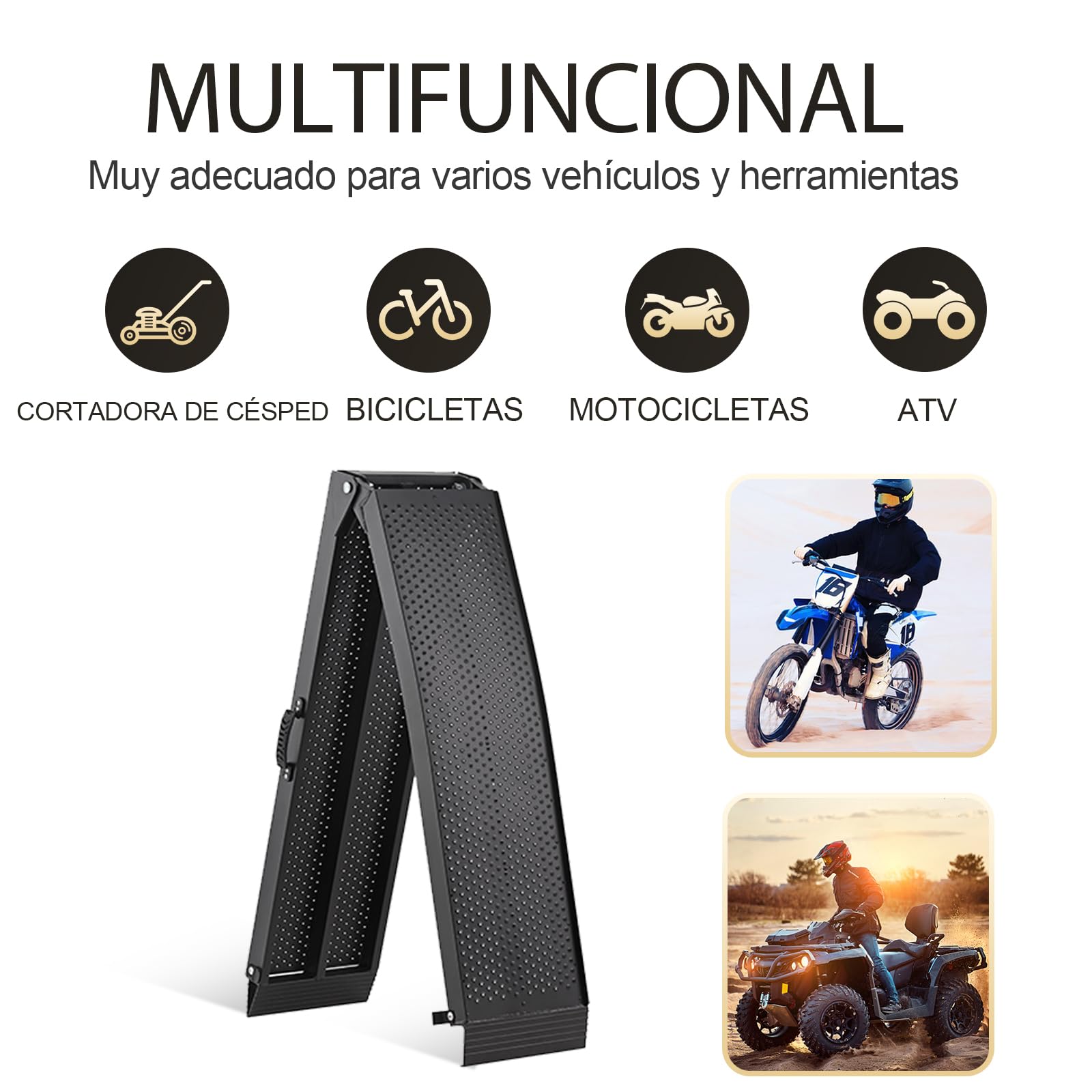 gardhom Rampa Coche Plegable 340kg Aluminio Rampas de Carga 228x28x4.5cm Portátil Rampa Moto, Bicicletas, Remolques, Cortadoras de Césped, Sillas de Ruedas
