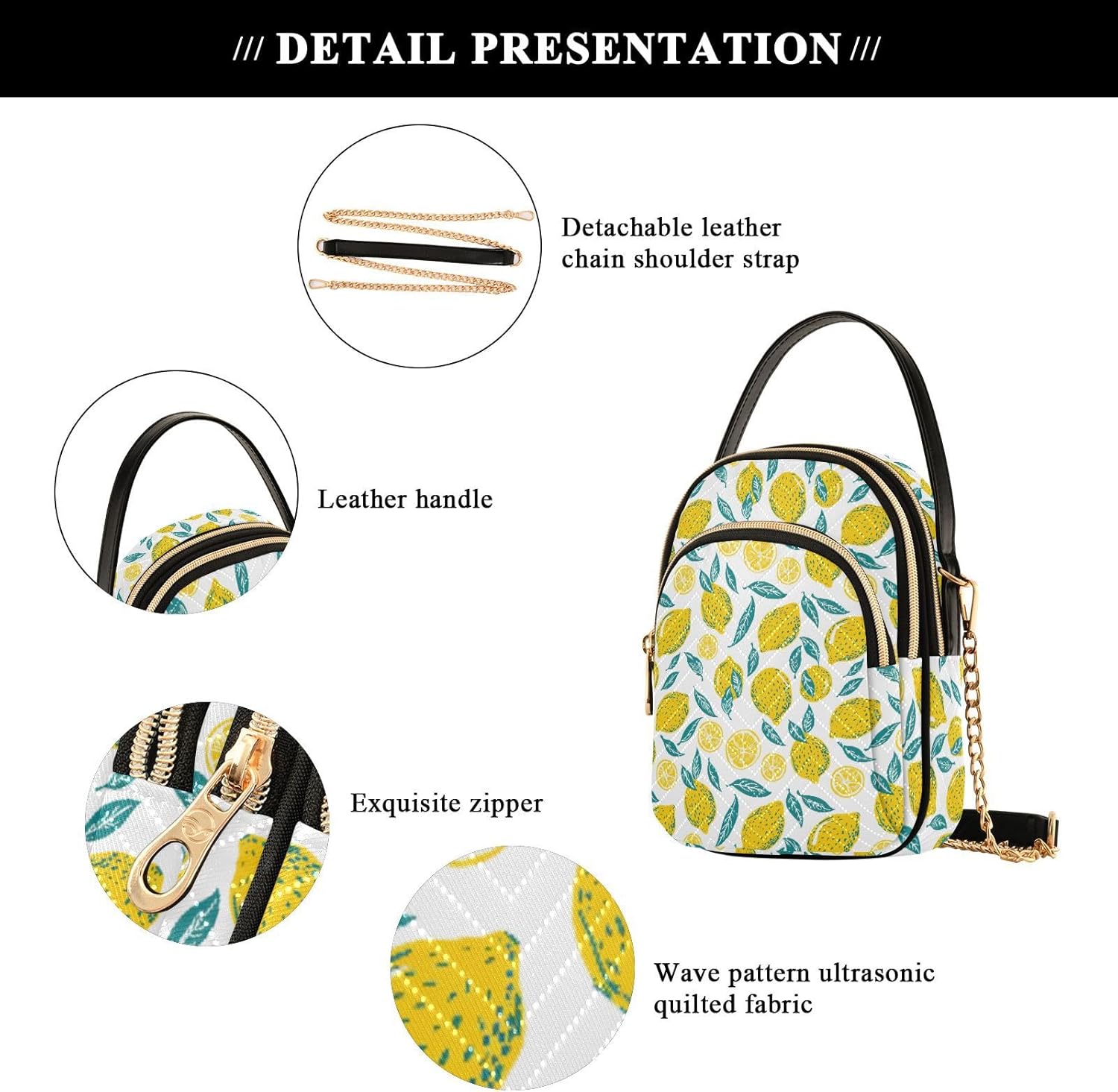 Yellow Lemon Small Crossbody Bags for Women Adjustable Strap Purses Travel Handbags 20855693