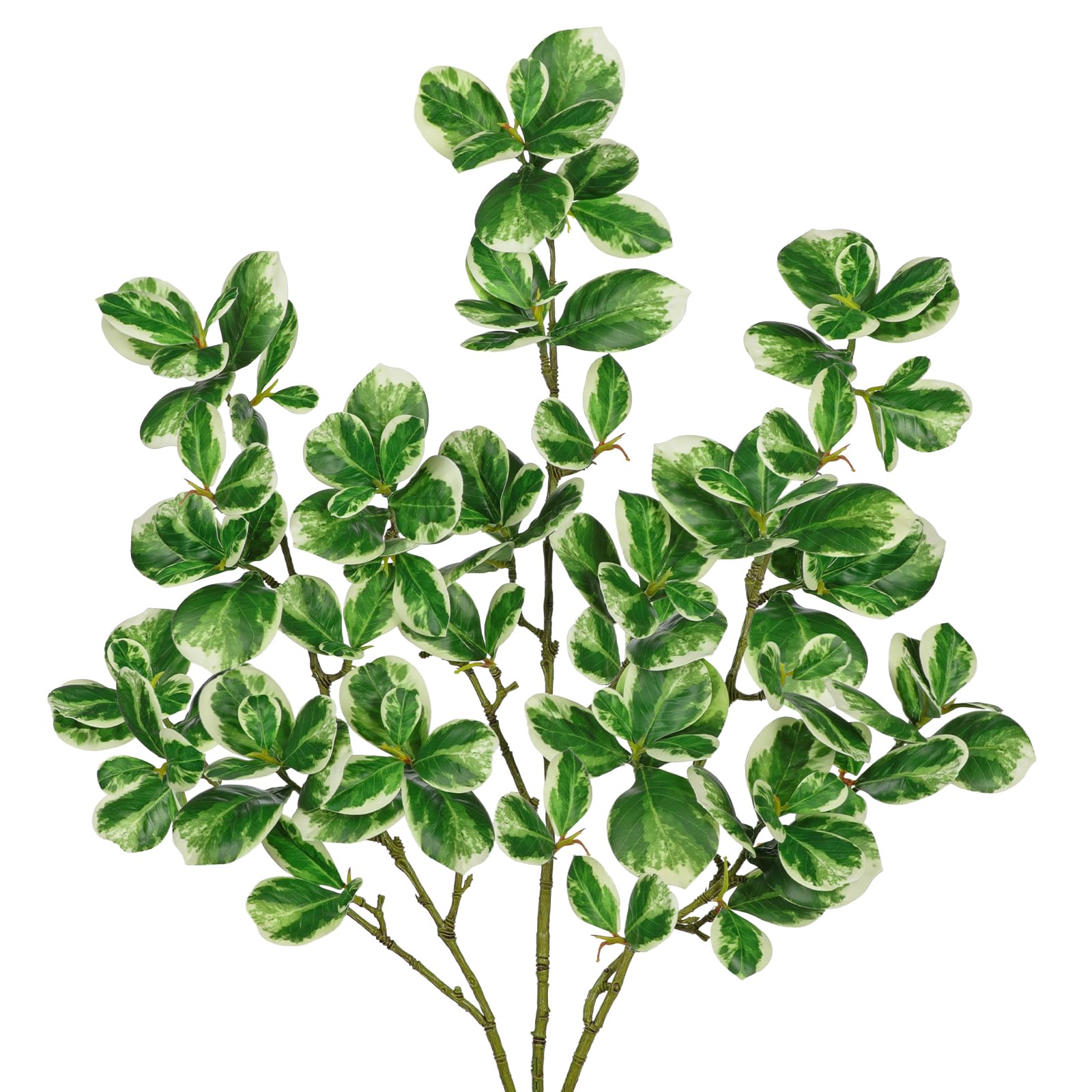 Arborus 3PCS Artificial Greenery Stems 36.2" Long Stem Artificial Ficus Leaves Branches Fake White Edged Leaf Plants Faux Green Foliage Stems for Vase Floral Arrangements Home Office Wedding Decor
