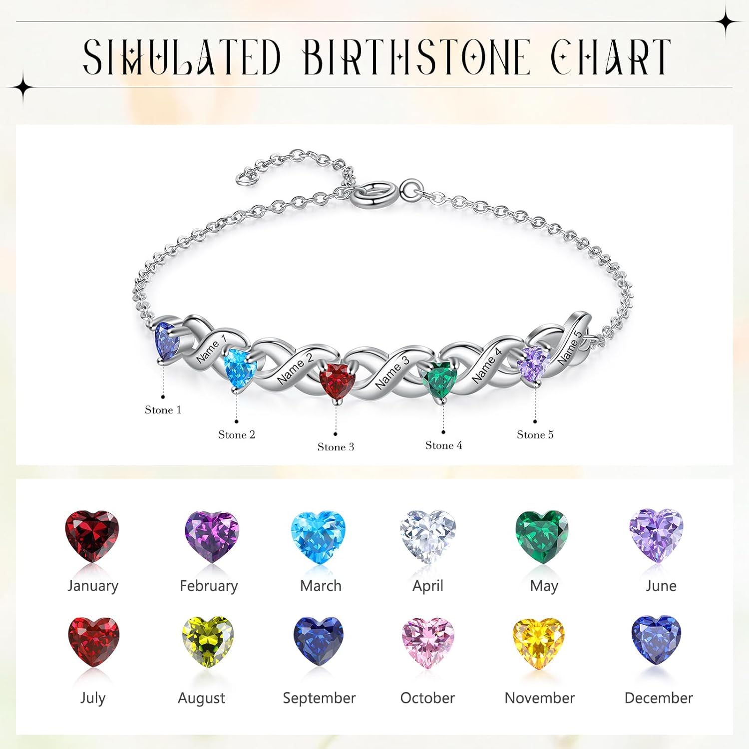 Birthstone Bracelets for Women Personalized Infinity Bracelets Custom Names Bracelet for Mom Daughter Grandma Jewelry Gifts for Mother's Day