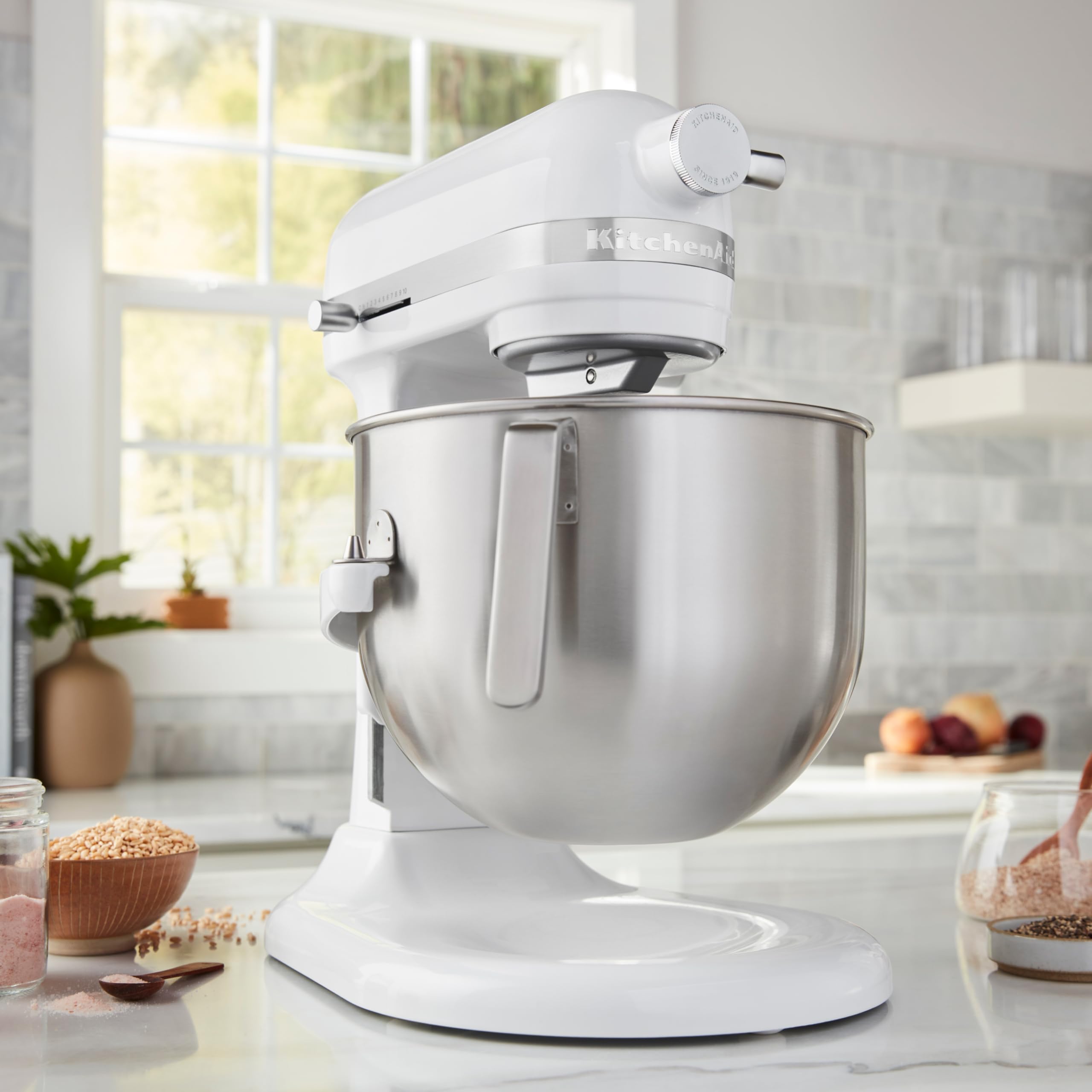 KitchenAid Batidora Amasadora Heavy Duty 6.6L, Engranajes Todo Metal, 11 Velocidades, Arranque Suave, Corte por Sobrecalentamiento, Bol 3 Puntos, Blanco