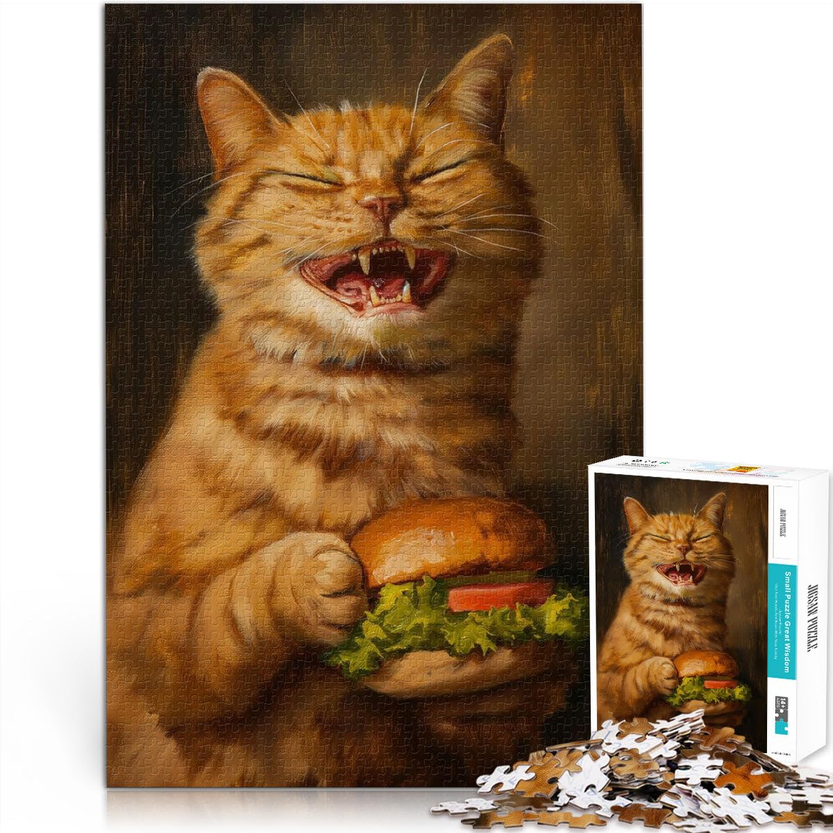 Jigsaws 2000 Pieces for Adults Evil Happy Cat Burger Made of cardboard，for age 14+ Educational games great size：70x100cm/27.5x39.3inch