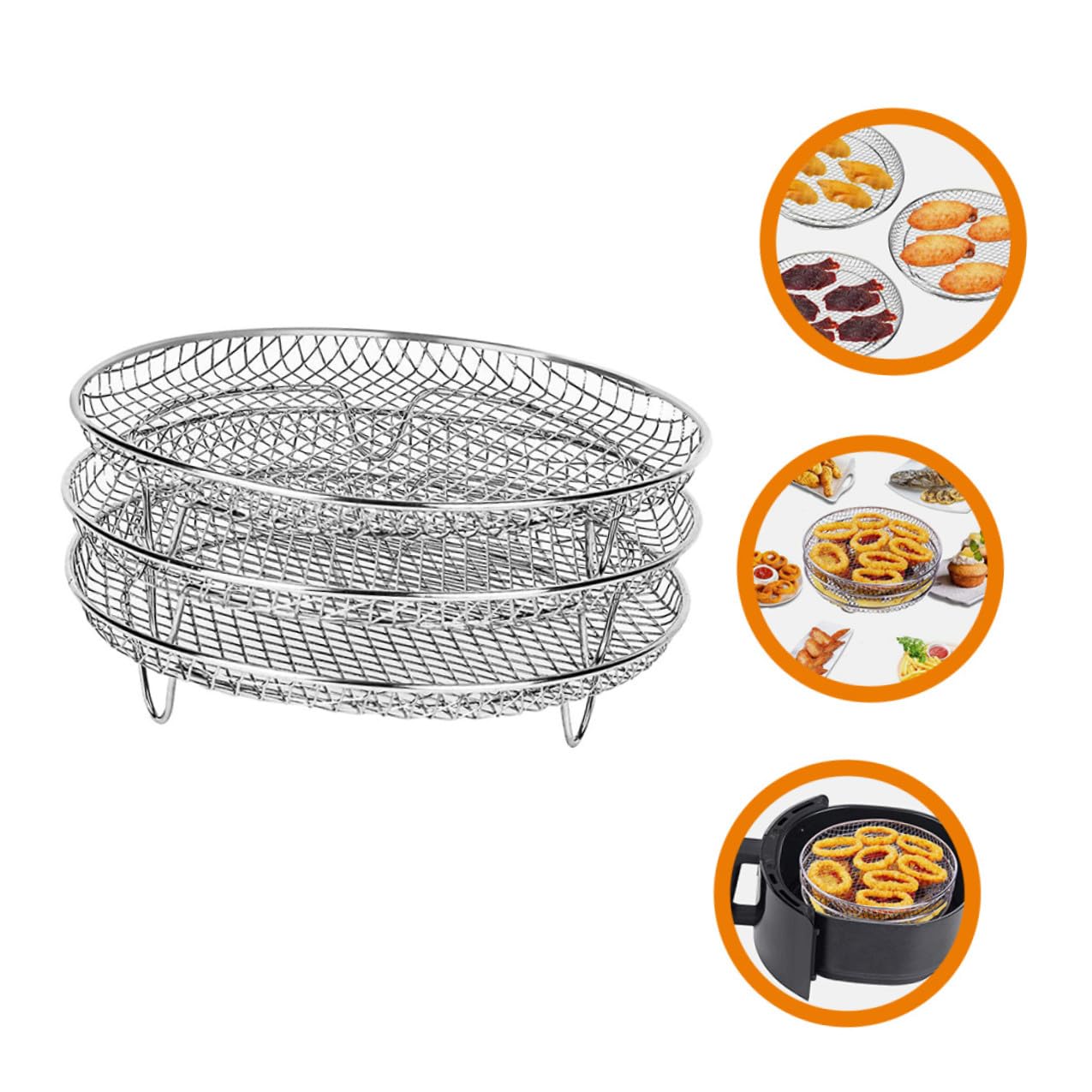 Hohopeti Accessori per Friggitrice ad Aria in Acciaio Inossidabile 3 Strati, Resistente alle Alte Temperature, Griglia Rotonda per Uso in Cucina