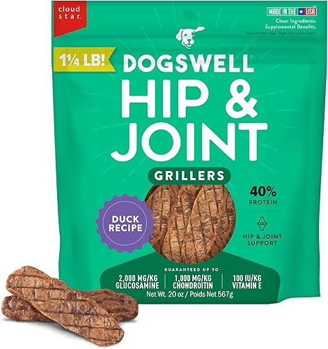DOGSWELL Golosinas 100% de carne a la parrilla para perros, fabricadas en los Estados Unidos con glucosamina, condroitina y mejillón verde de Nueva