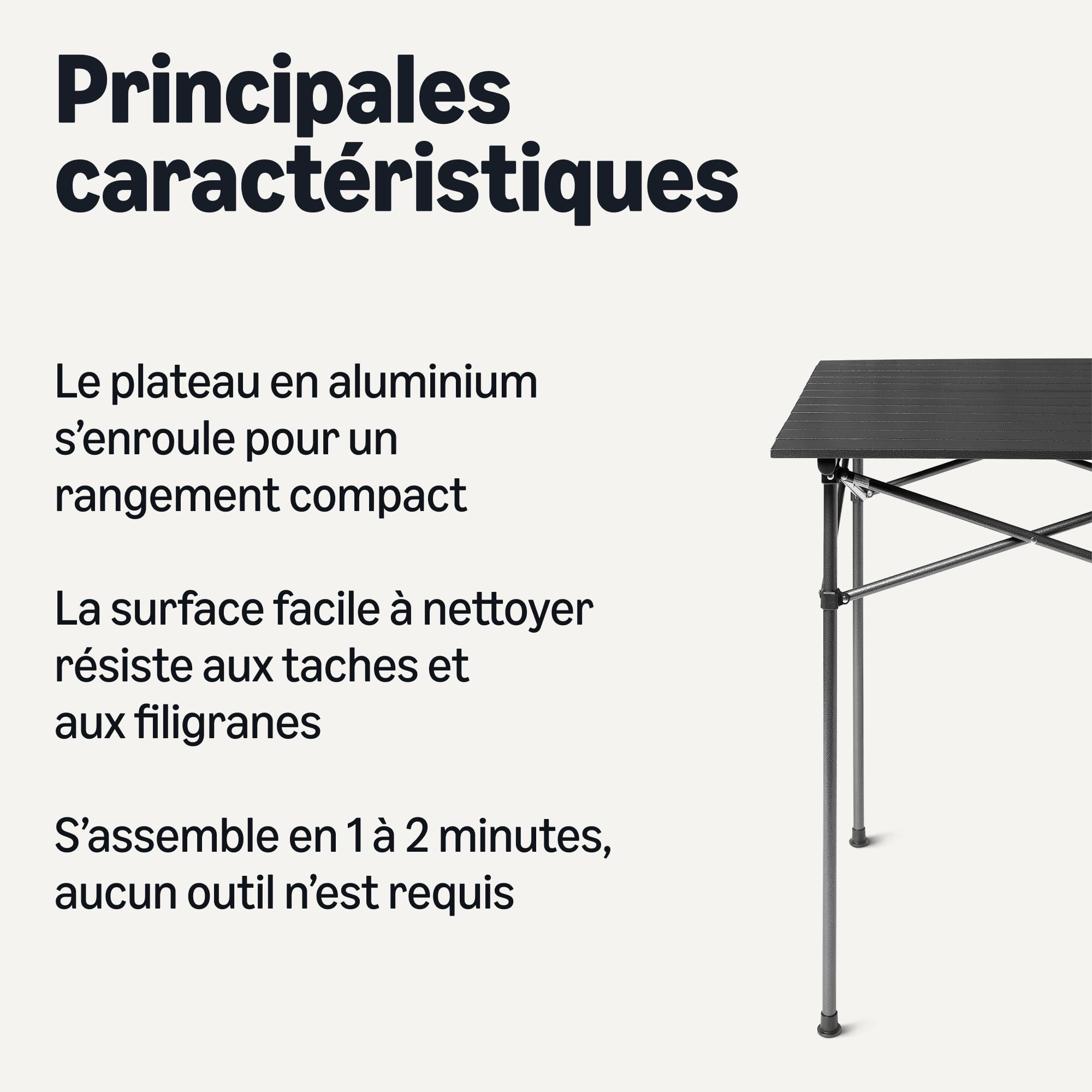 Amazon Basics Table de Camping, Haute, 70.2 cm (W) x 70.2 cm (D) x 70.0 cm (H) Noire