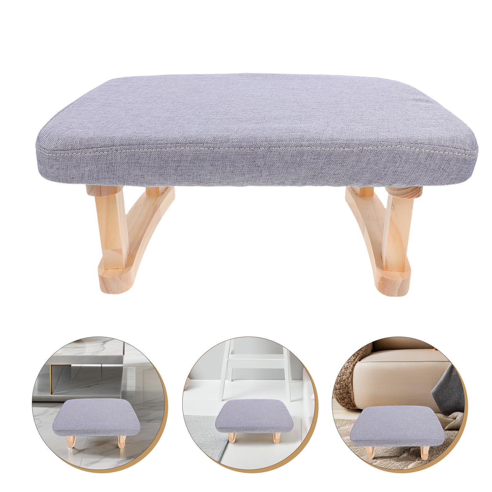NOLITOY Taburete Pequeño de Madera Maciza Asiento Tapizado en Tela Gris, Reposapiés Multifuncional para Cambiar Zapatos, Meditación y Yoga, Portátil y Compacto para Hogar y Oficina
