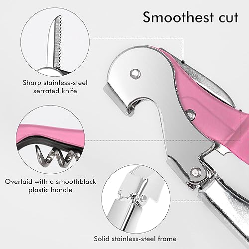 Miniatura 4 de Juego de sacacorchos profesional para camareros (2 unidades), mejorado con bisagras de acero inoxidable resistente, llave de vino para camareros de