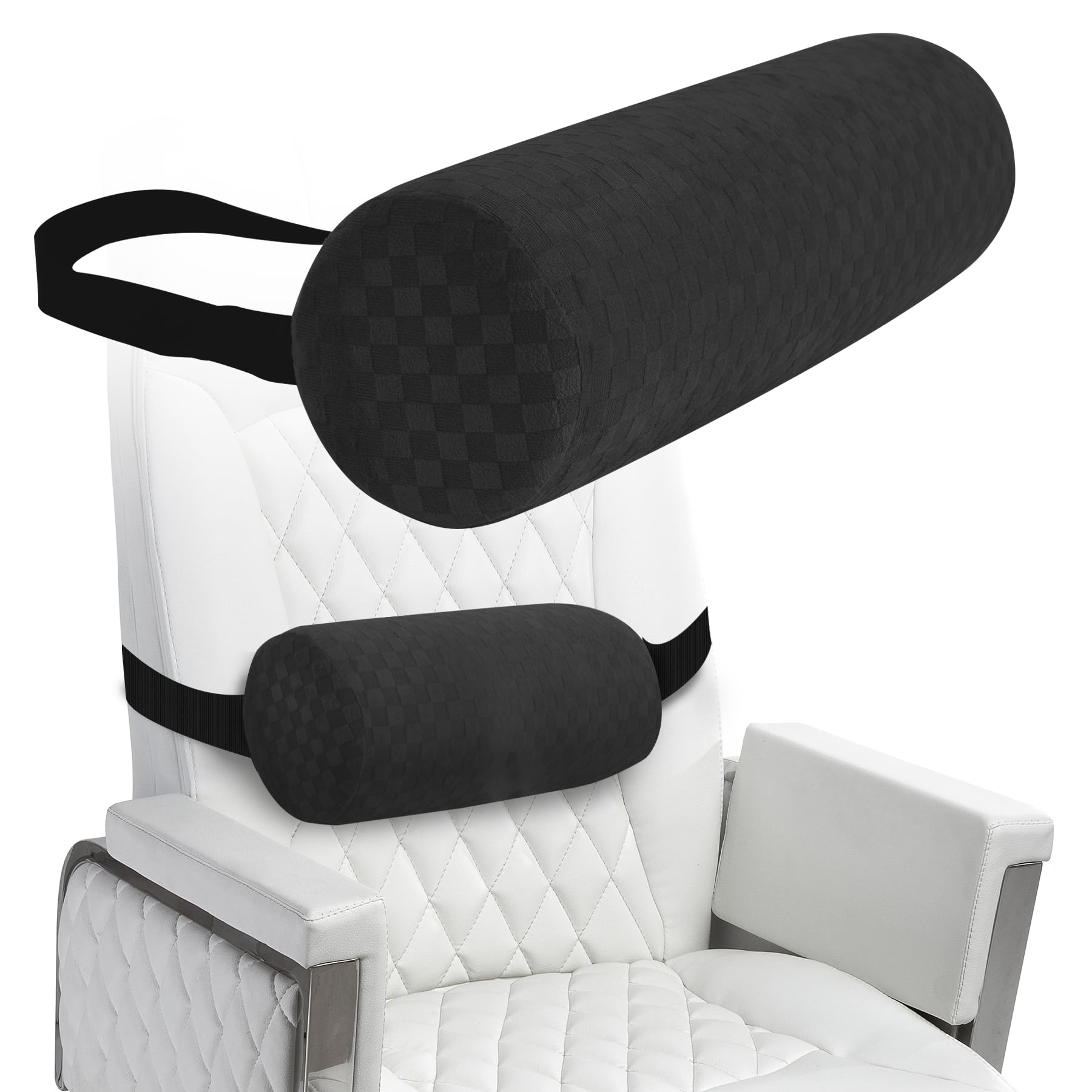 Lumbar Roll Pillow for Lower Back, Lumbar Support Foam Roll Cushion with Pillowcase and Upgraded Strap for Office, Chair, Car, Seat Pain Relief & Improving Posture (Black, Short-11 * 4.3'')