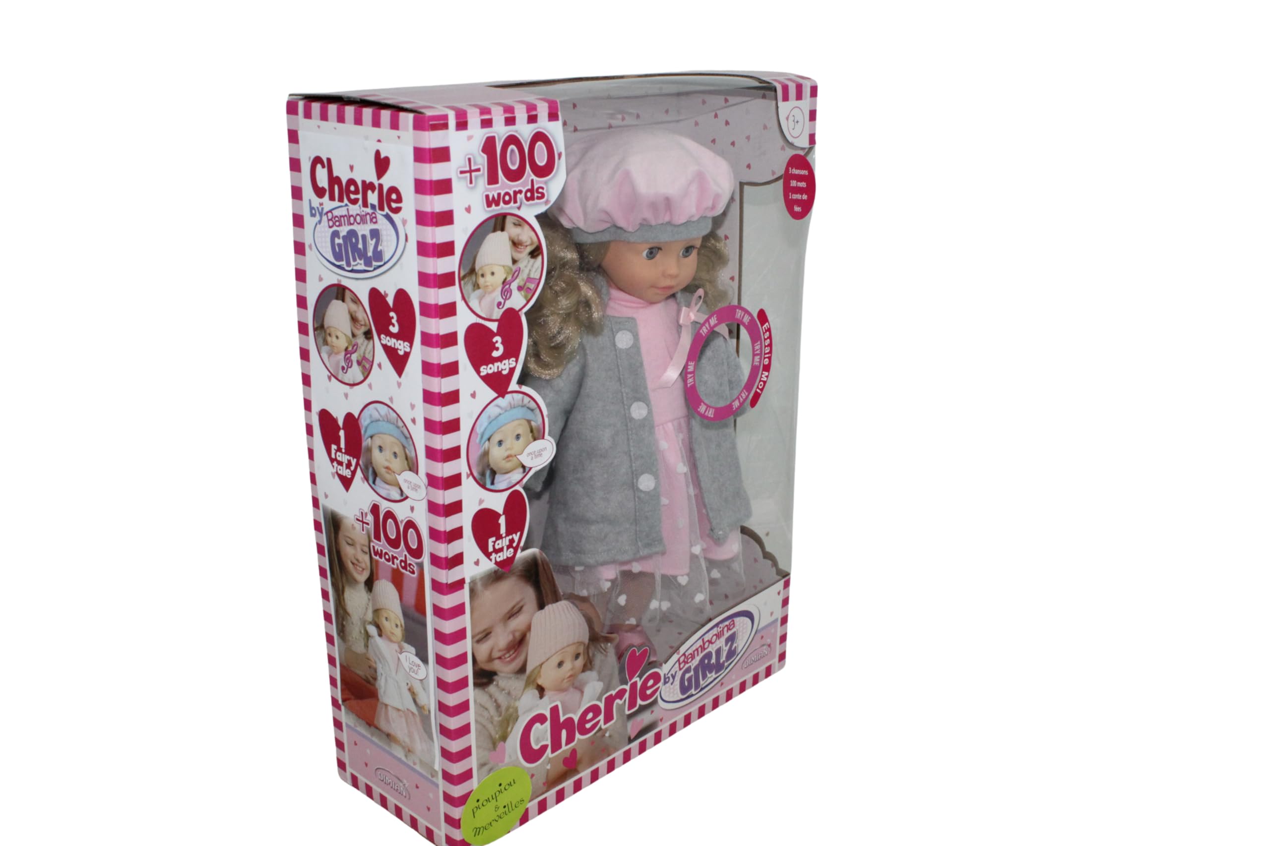 Pioupiou et Merveilles– Dimian– Poupée Bambolina en Manteau Gris – 46 cm – Une poupée Qui Parle, Chante et raconte Cendrillon – 100 Mots et 3 chansons – Accessoires pour Cheveux – Texture Souple