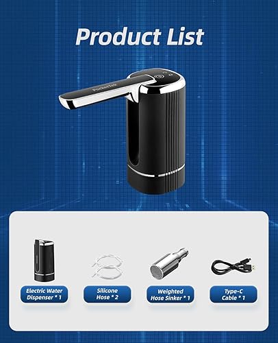 Miniatura 5 de 5 Gallon Water Dispenser – Rechargeable & Foldable Electric Water Jug Pump, USB Charging Water Bottle Pump with 2 Silicone Hoses & 304 Stainless