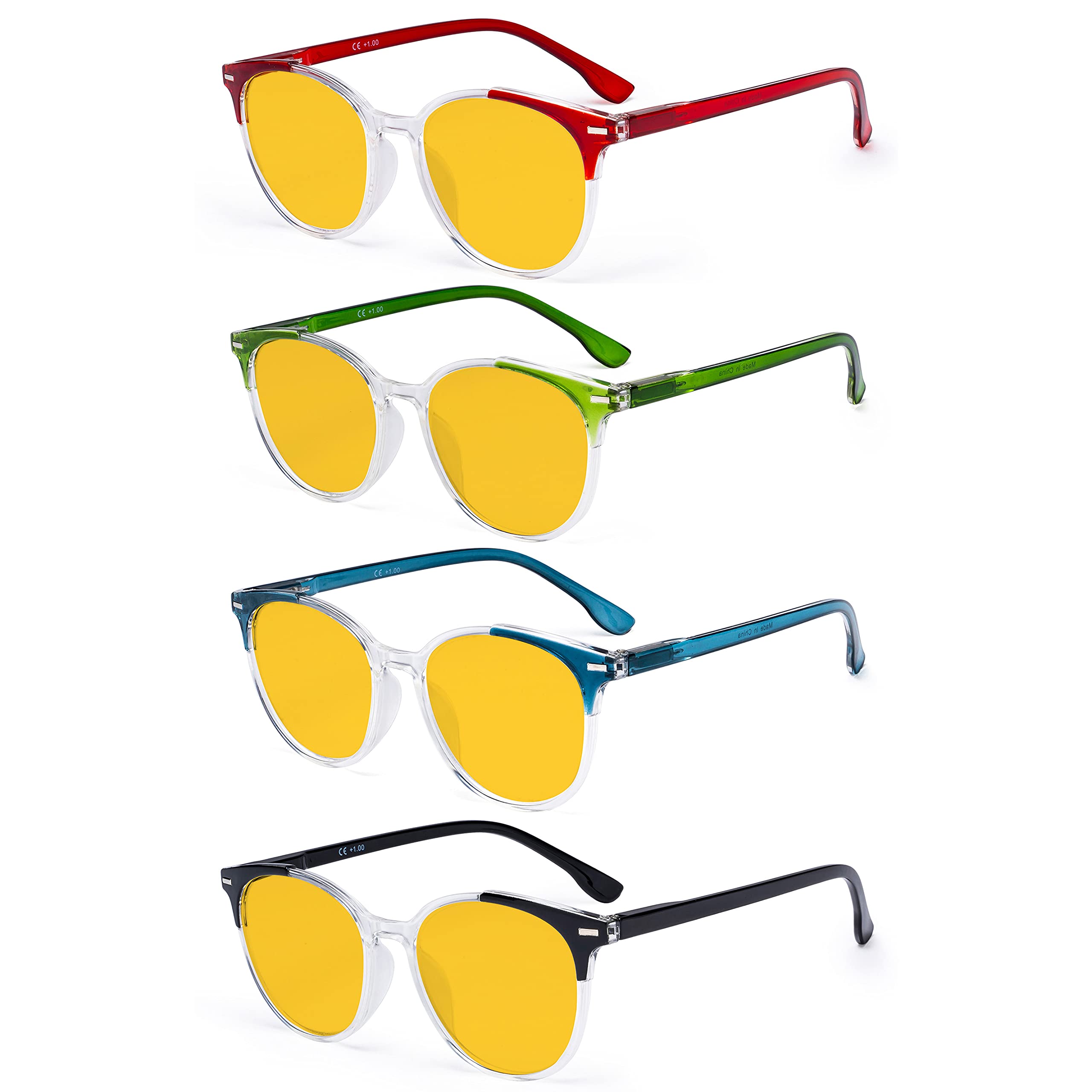 Eyekepper 4-pack Round Blue Light Blocking Glasses Women Amber Tinted