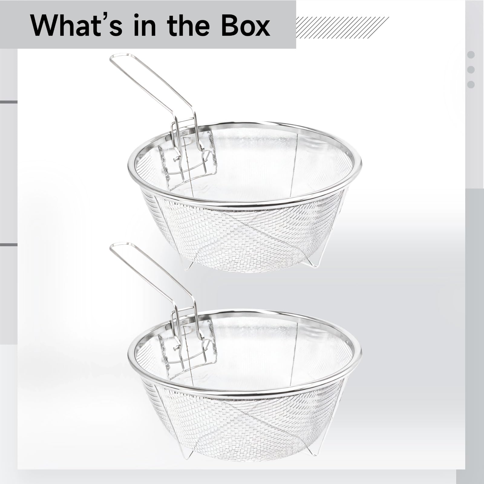 Lot de 2 paniers à frire profonds en acier inoxydable, poignée longue, panier pliable pour casserole, maille fine, 23 cm, adapté à la friture et à la vapeur