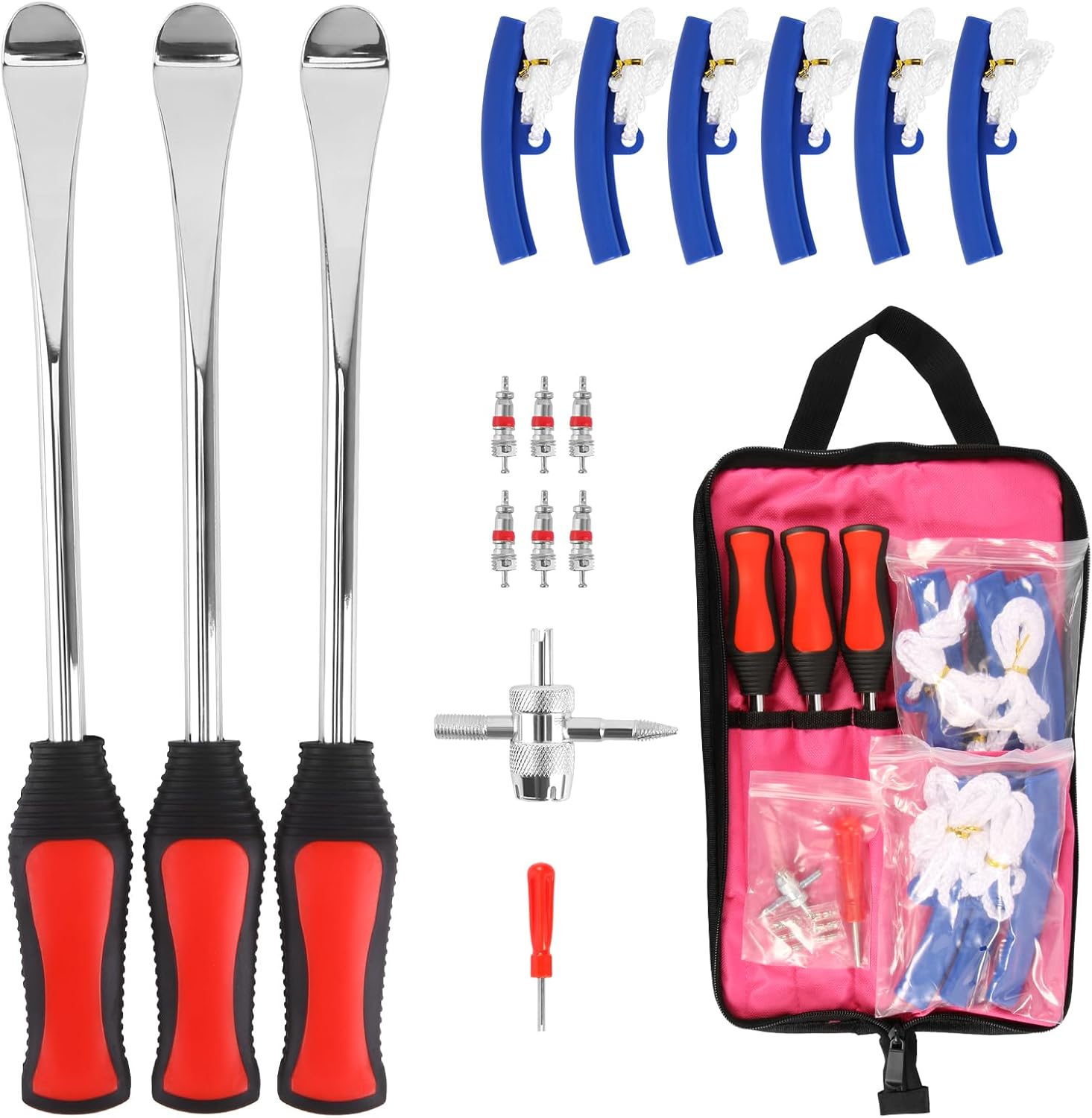 Asooll 11.5" Tire Spoon Dirt Bike Tire Changing Spoons Changing Tools for Motorcycle ATV Lawn Mower I with 1 Portable Bag+3 Tire Spoons+6 Rim Protectors+6 Valve Cores+1 Valve+1 Tire Valve Stem Puller