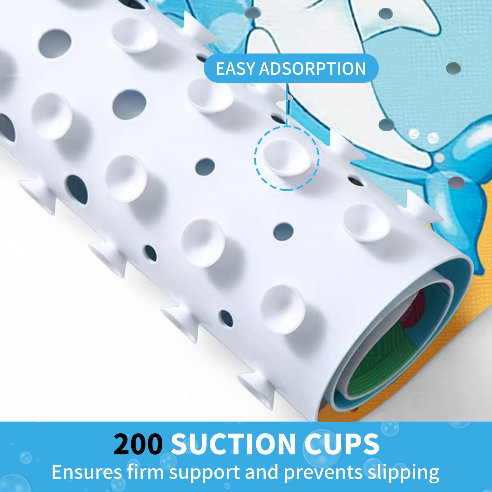 Tapis De Bain Antidérapant Enfants 100x40cm Avec 200 Ventouses - PVC Lavable Sécurité Bébé
