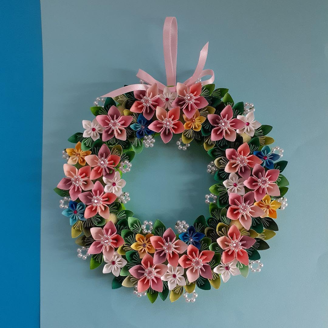 Amazon | 折り紙 花のリース (桃) | おりがみ | ホビー