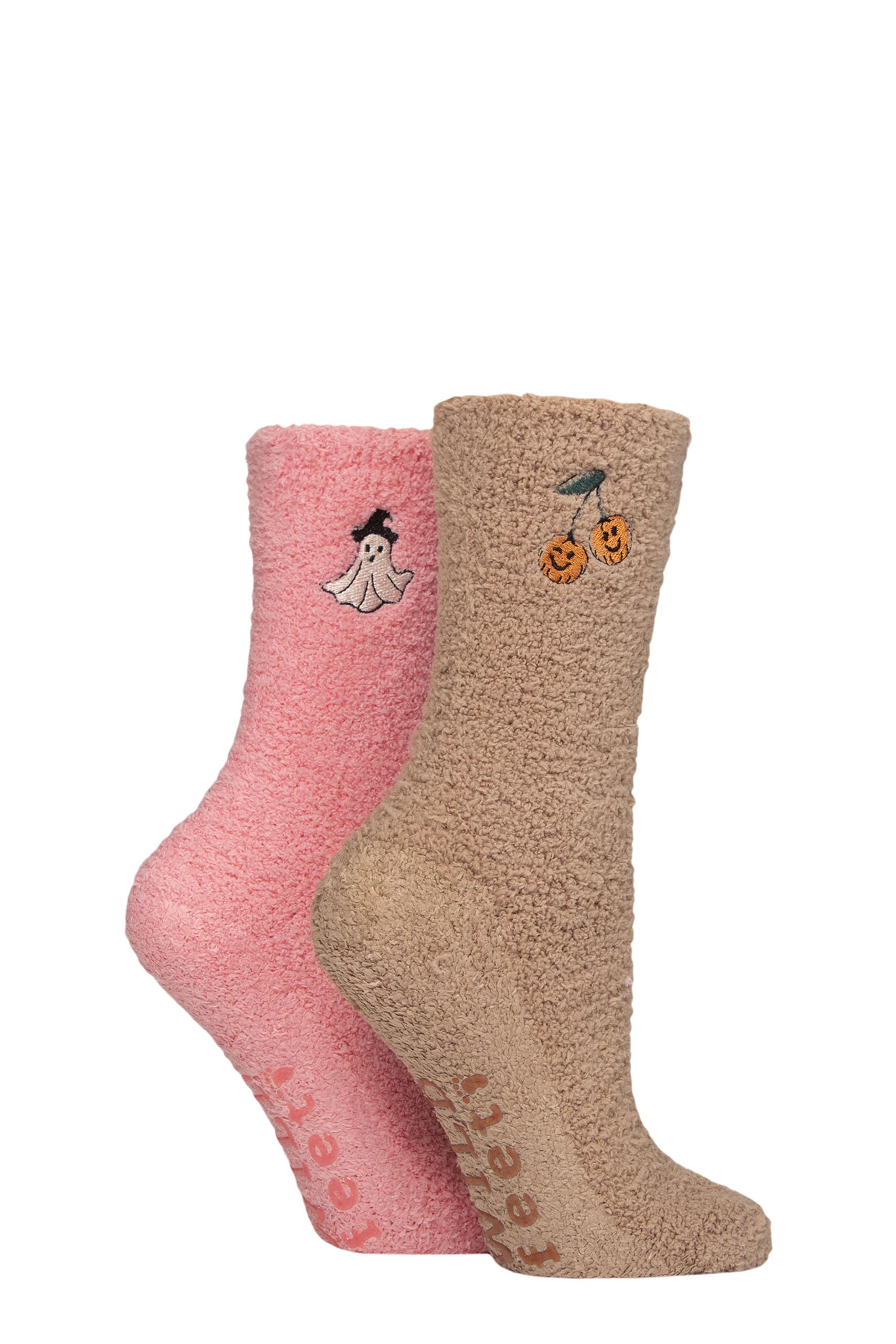 SockShop Wildfeet Ladies Lounge Socks - Embroidered, Cosy and Warm in a Multipack of 2 Size 4-8 (UK, Numeric, 4, 8, Regular, Regular, Pumpkins/Ghost)