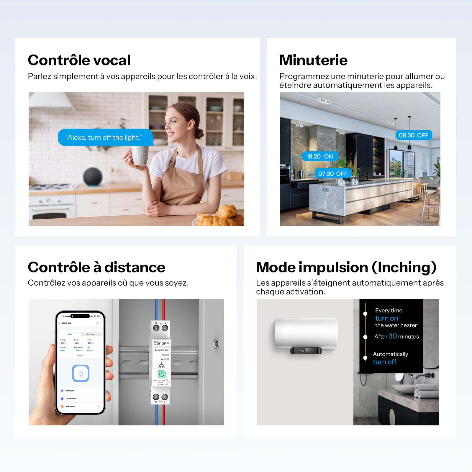 SONOFF Basic DIN Rail (BASIC-1GSP) Interrupteur WiFi Smart Rail DIN, Contrôle Domotique Matter over WiFi, 32A pour Tableau Électrique, Compatible Alexa Google Home Home Assistant