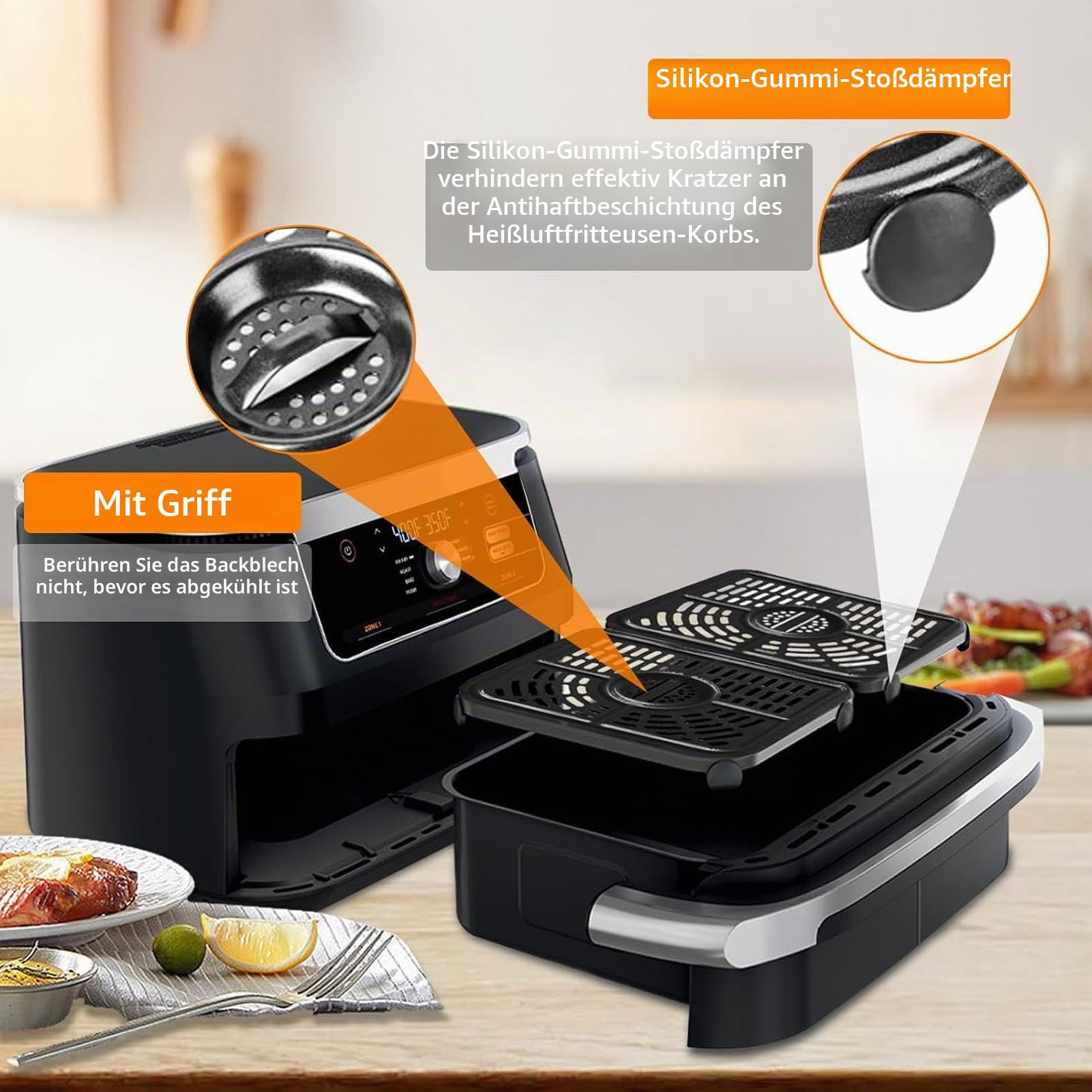 GXF Air Fryer Tray for Ninja Foodi FlexDrawer Dual Zone Hot 10.4L 7 in1 AF500EUCP 6 in 1 6L AF550EU, 2 Packs Replacement Air Fryer Crisper Plate Grill Pan Grill Plate Accessories Auflaufform Zubehör