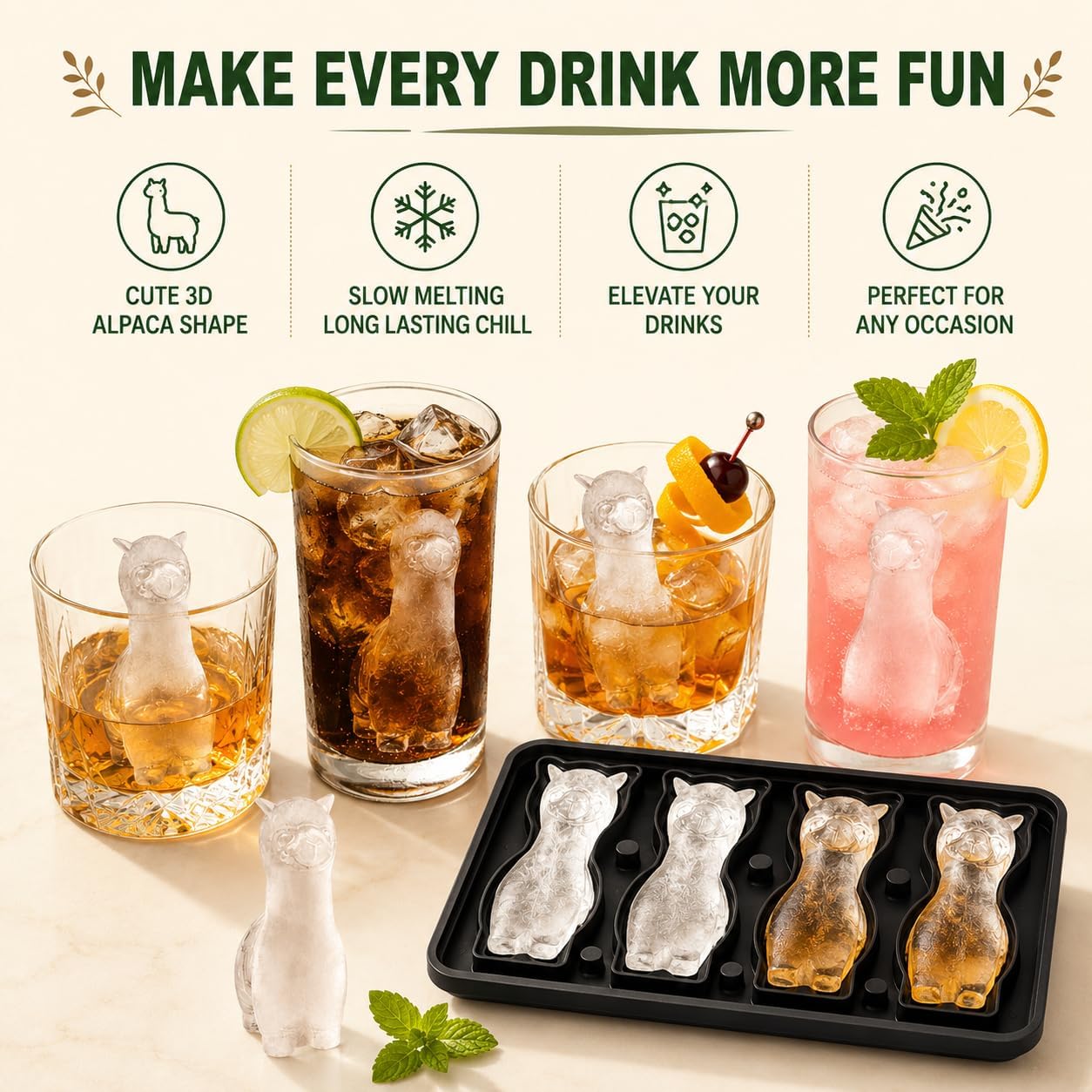 Alpaca Ice Cube Tray Mold - Cute Fun Whiskey Ice Molds Gifts for Women Men | 3D Alpaca Shape Cute Ice Molds for Whiskey Bourbon, 4-Hole Large Fun Shapes Funny Gifts, for Animals Lovers Women Men image 5