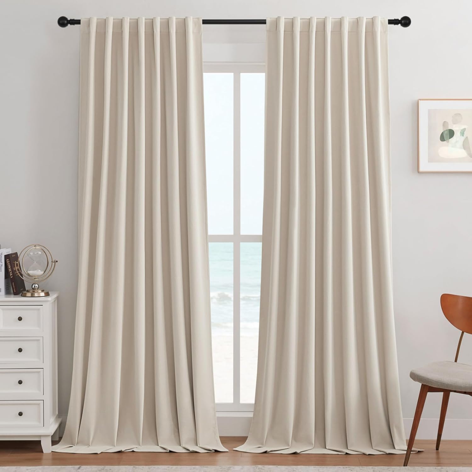 Joydeco 100% Blackout Curtains (84-Inch Length, 2 Panels) — Luxury Black Out Thermal Insulated Cream Velvet Curtains — Soft Elegant Drapes for Bedroom Living Room (Rod Pocket & Back Tab, 52W x 84L, Cream, Pack of 2)
