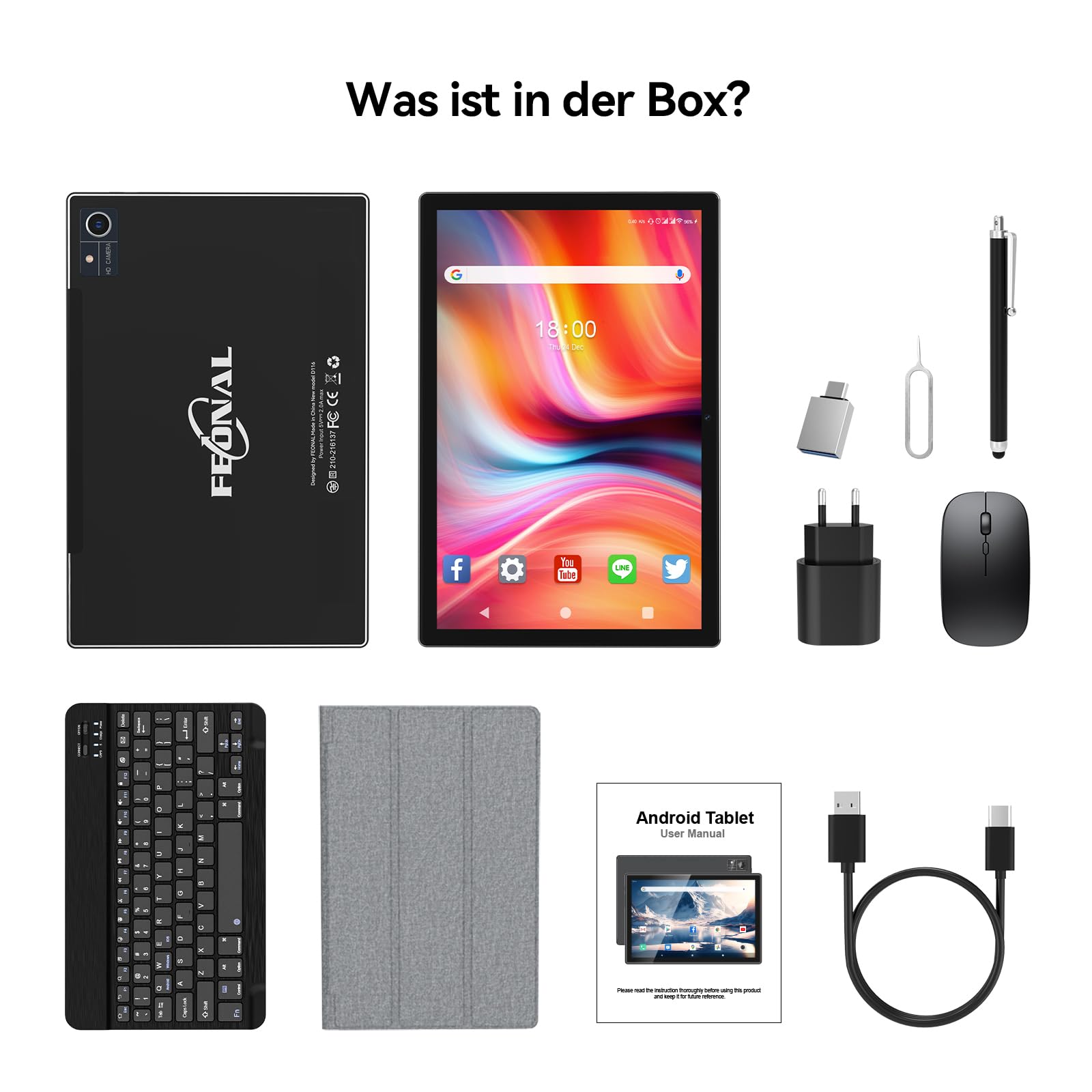 FEONAL Tablet 10 pollici con 16 GB RAM + 128 GB ROM (1 TB TF)