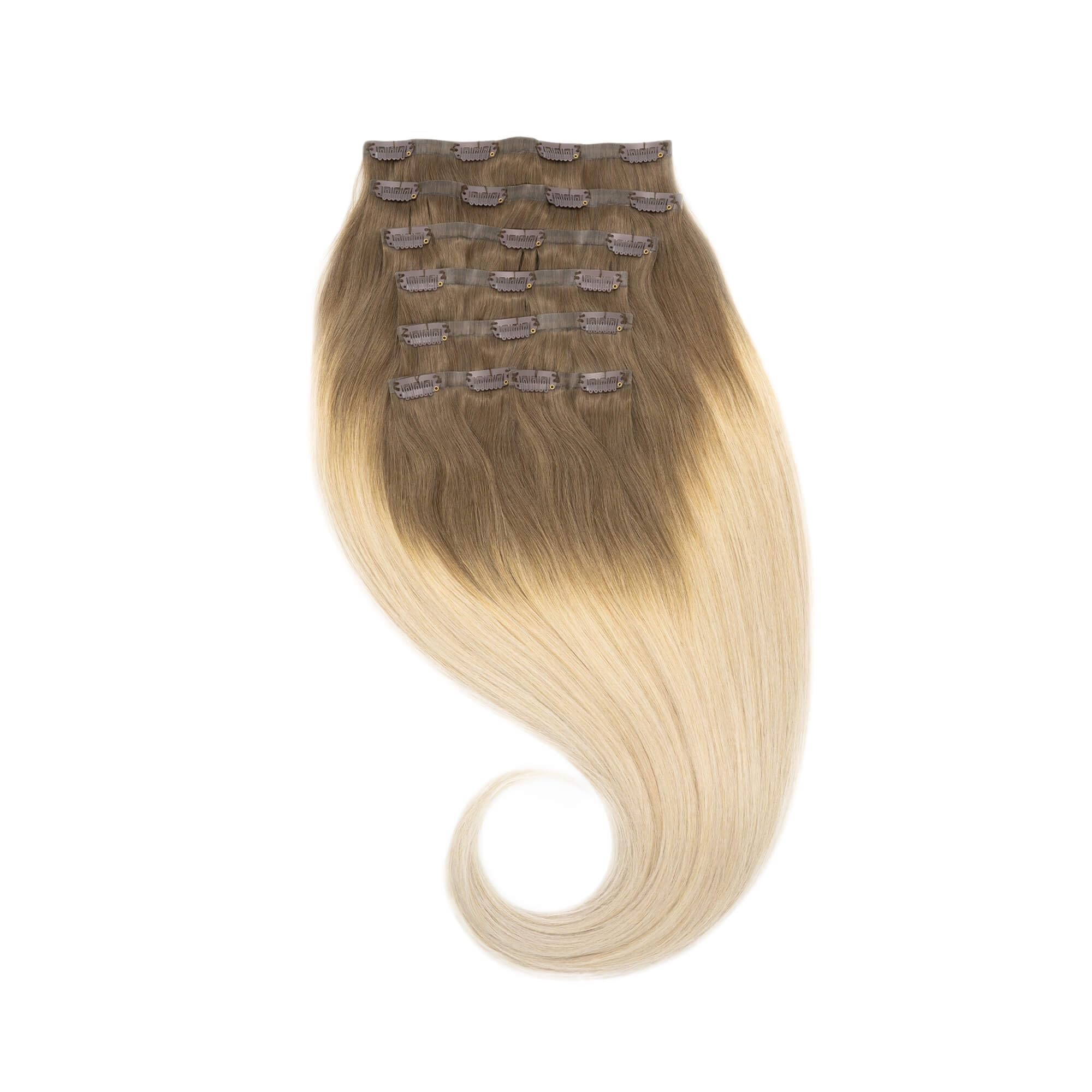 GLOBAL EXTEND® Clip-in-Extensions nahtlos I 100% Echthaar I Angenehmes Tragen | Einfaches Befestigen I Dichte und Volumen I Große Farbauswahl I Komplettes Set (50 cm, 8B/615 root)